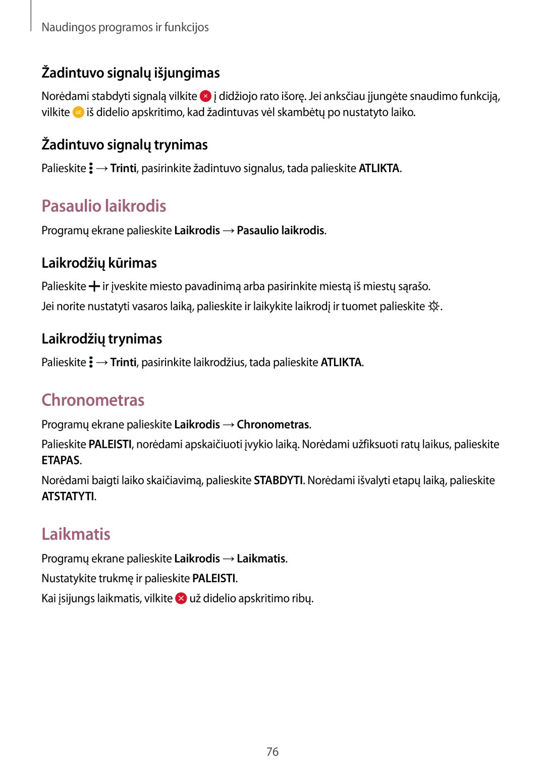 Samsung SM-A300FZWDROM, SM-A300FZKDROM, SM-A300FZDUSEB manual Pasaulio laikrodis, Chronometras, Laikmatis 