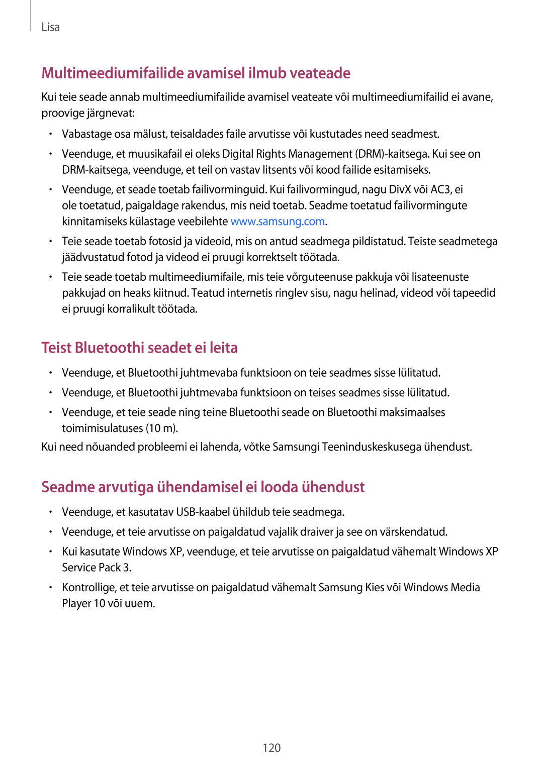 Samsung SM-A300FZKDROM, SM-A300FZWDROM, SM-A300FZDUSEB manual Multimeediumifailide avamisel ilmub veateade 