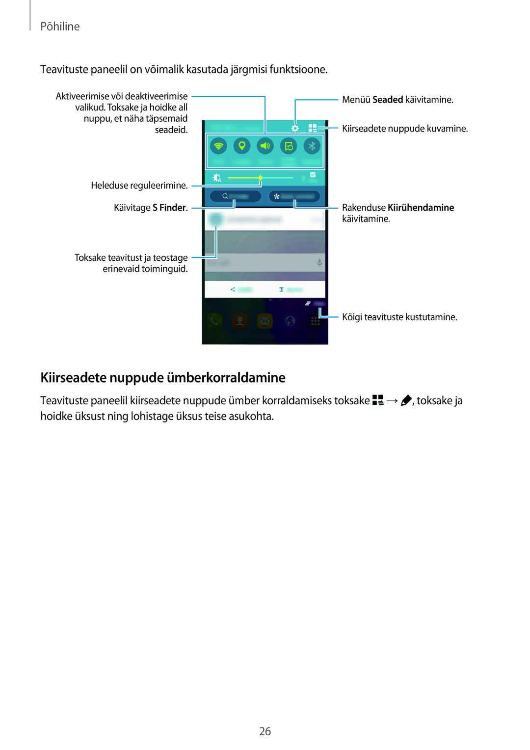 Samsung SM-A300FZDUSEB, SM-A300FZKDROM, SM-A300FZWDROM manual Kiirseadete nuppude ümberkorraldamine 