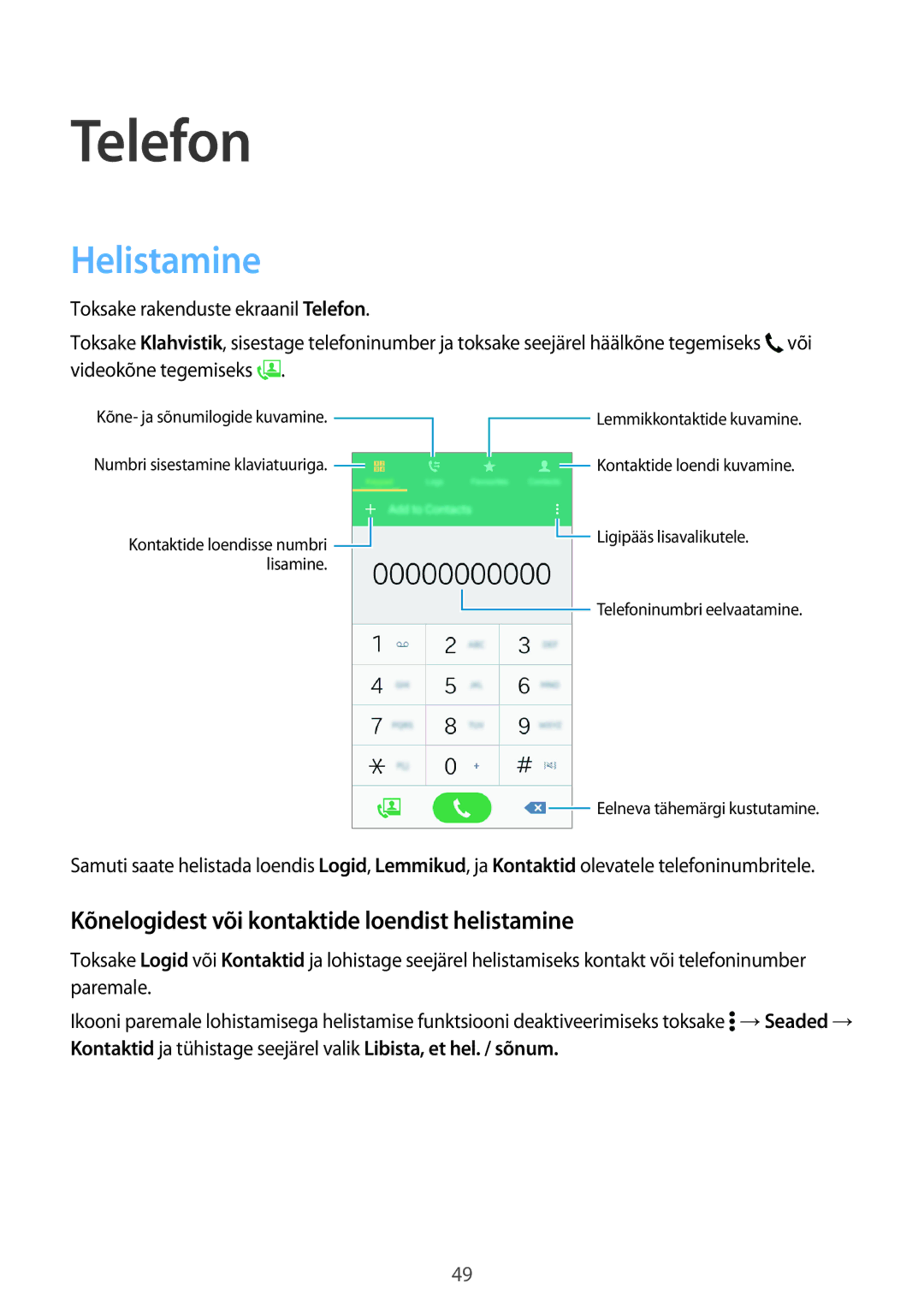 Samsung SM-A300FZWDROM, SM-A300FZKDROM manual Telefon, Helistamine, Kõnelogidest või kontaktide loendist helistamine 