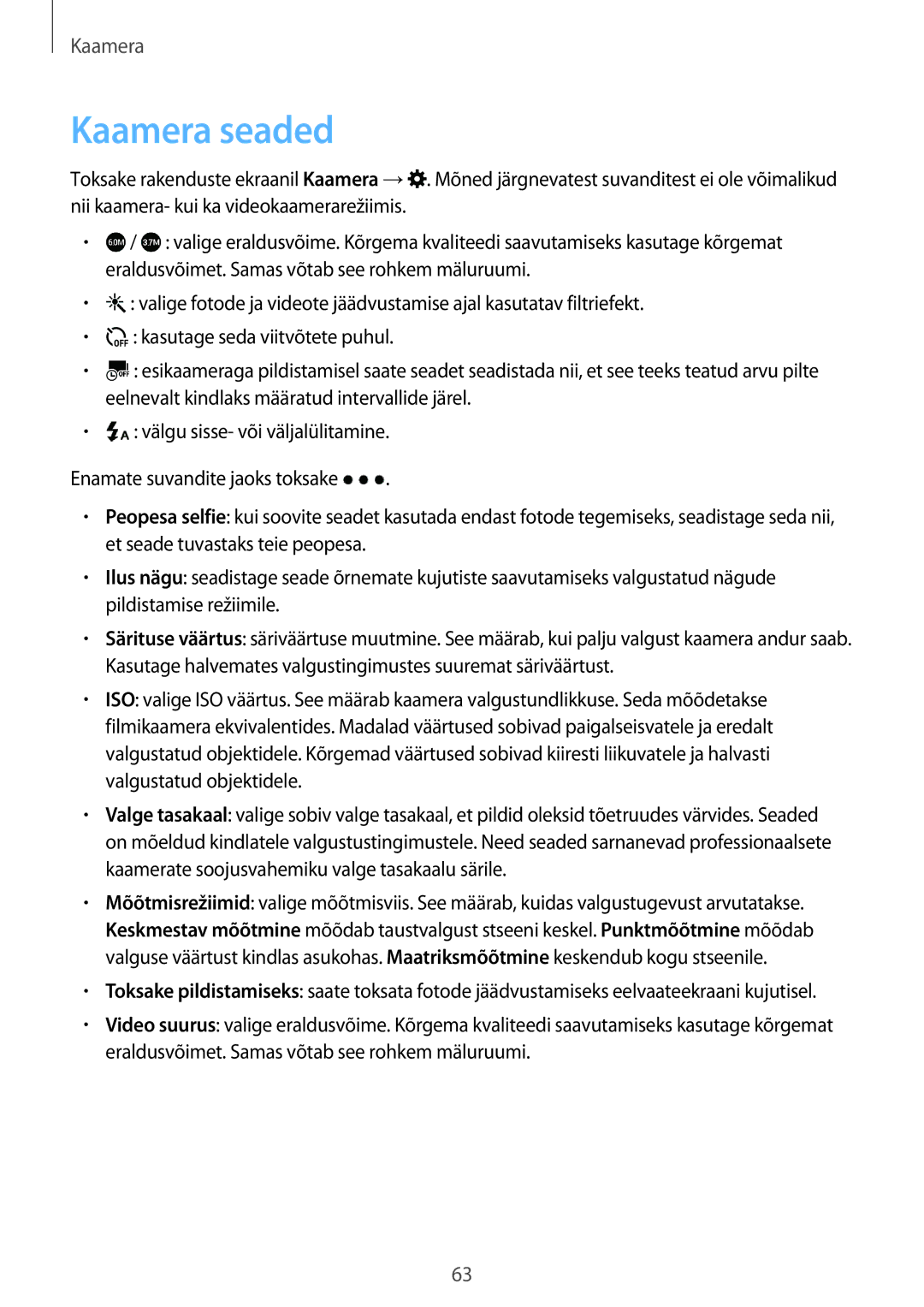 Samsung SM-A300FZKDROM, SM-A300FZWDROM, SM-A300FZDUSEB manual Kaamera seaded 