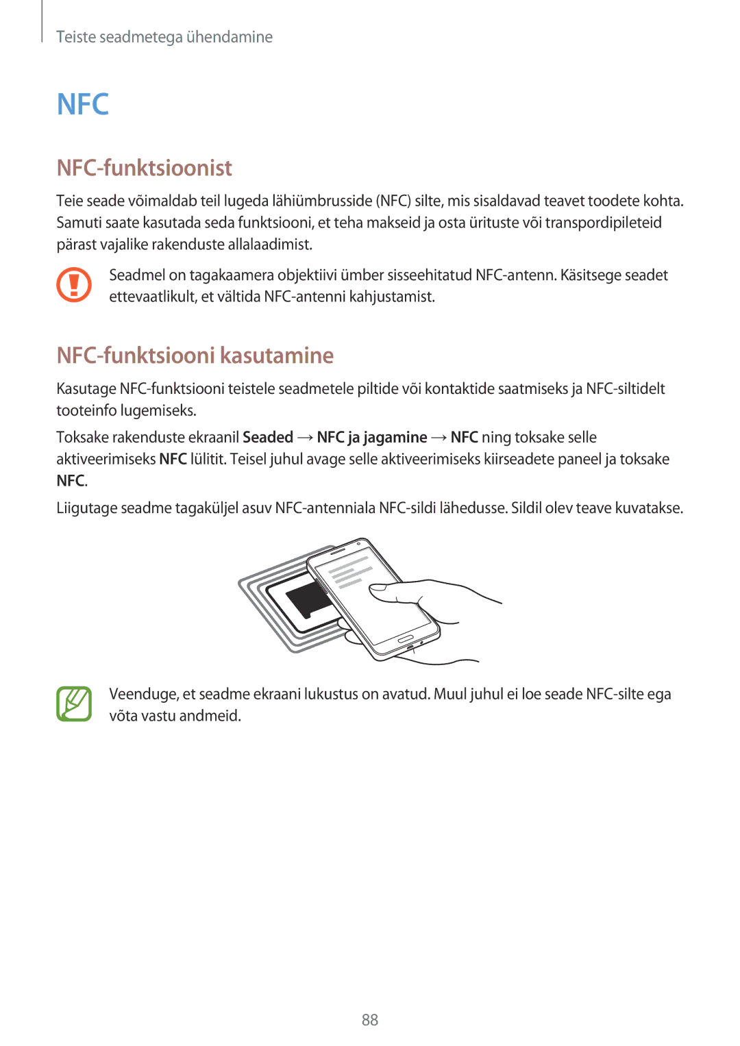 Samsung SM-A300FZWDROM, SM-A300FZKDROM, SM-A300FZDUSEB manual NFC-funktsioonist, NFC-funktsiooni kasutamine 