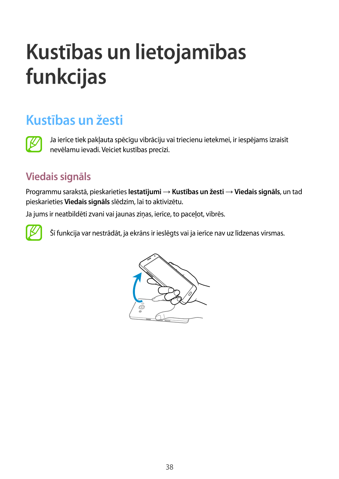 Samsung SM-A300FZDUSEB, SM-A300FZKDROM, SM-A300FZWDROM manual Kustības un žesti, Viedais signāls 