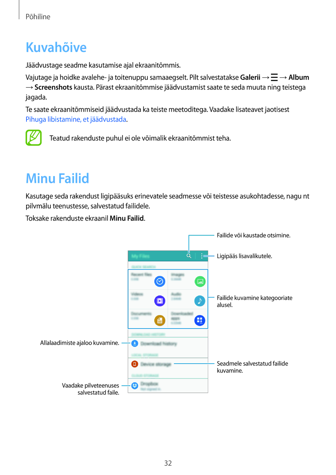 Samsung SM-A300FZDUSEB, SM-A300FZKDROM, SM-A300FZWDROM manual Kuvahõive, Minu Failid 