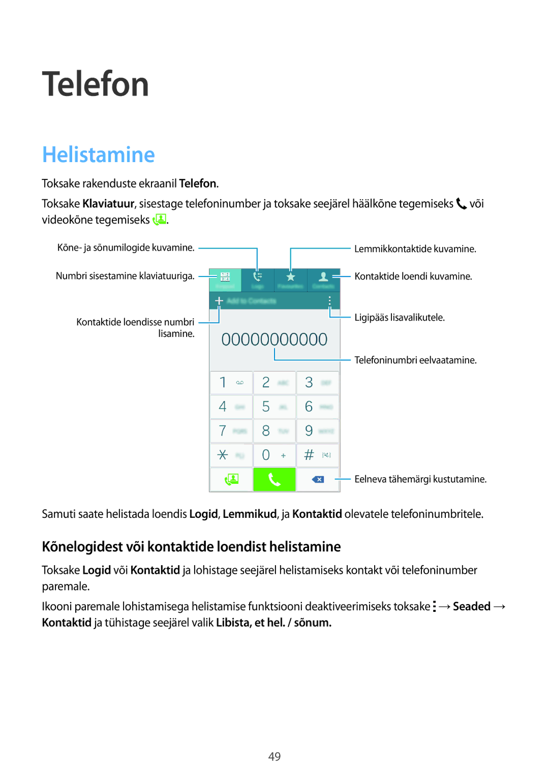 Samsung SM-A300FZWDROM, SM-A300FZKDROM manual Telefon, Helistamine, Kõnelogidest või kontaktide loendist helistamine 