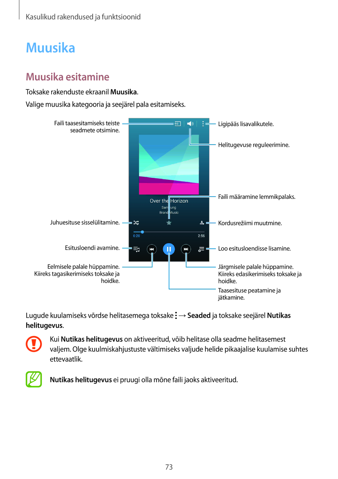 Samsung SM-A300FZWDROM, SM-A300FZKDROM, SM-A300FZDUSEB manual Muusika esitamine 