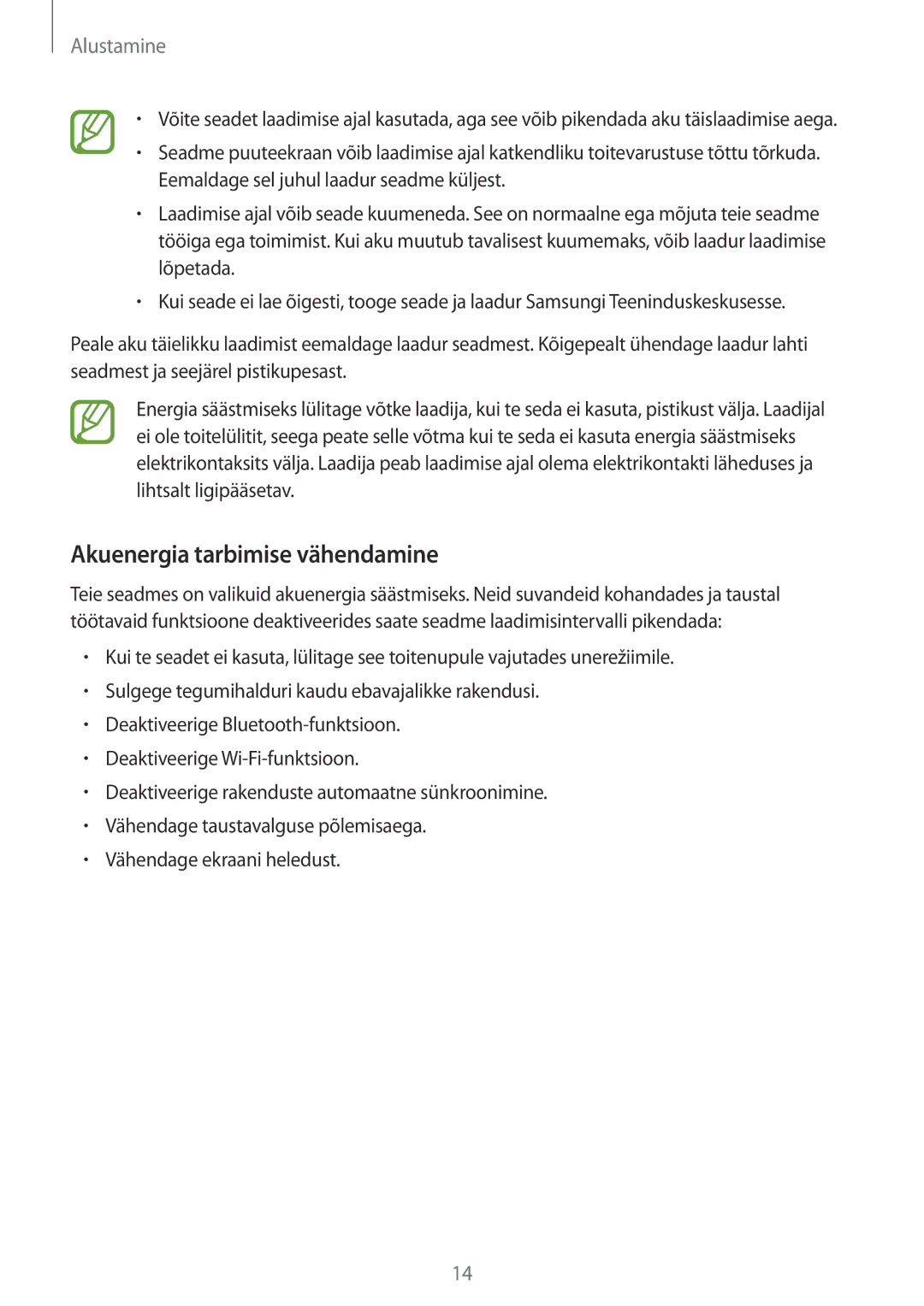 Samsung SM-A300FZDUSEB, SM-A300FZKDROM, SM-A300FZWDROM manual Akuenergia tarbimise vähendamine 