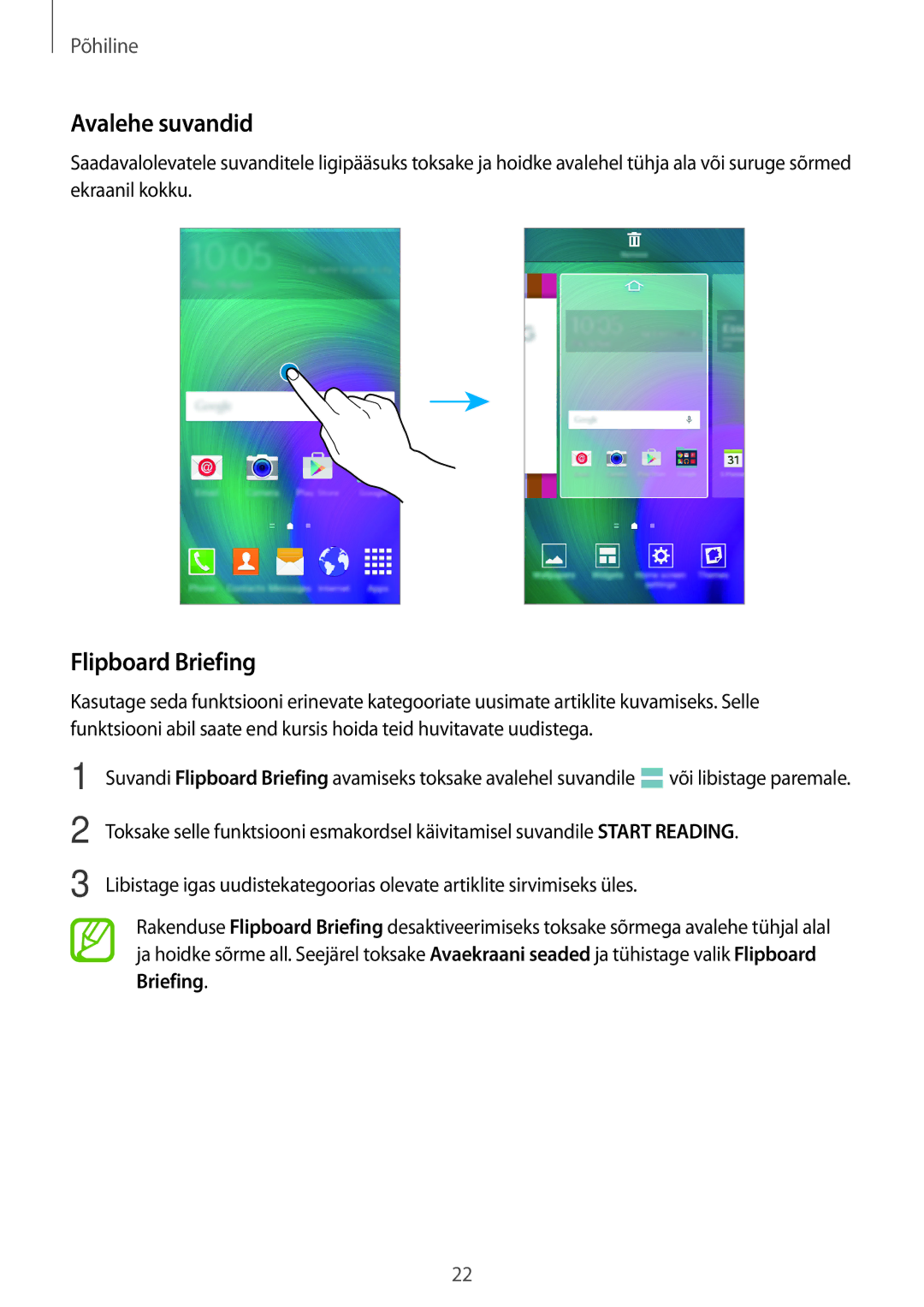 Samsung SM-A300FZWDROM, SM-A300FZKDROM, SM-A300FZDUSEB manual Avalehe suvandid, Flipboard Briefing 