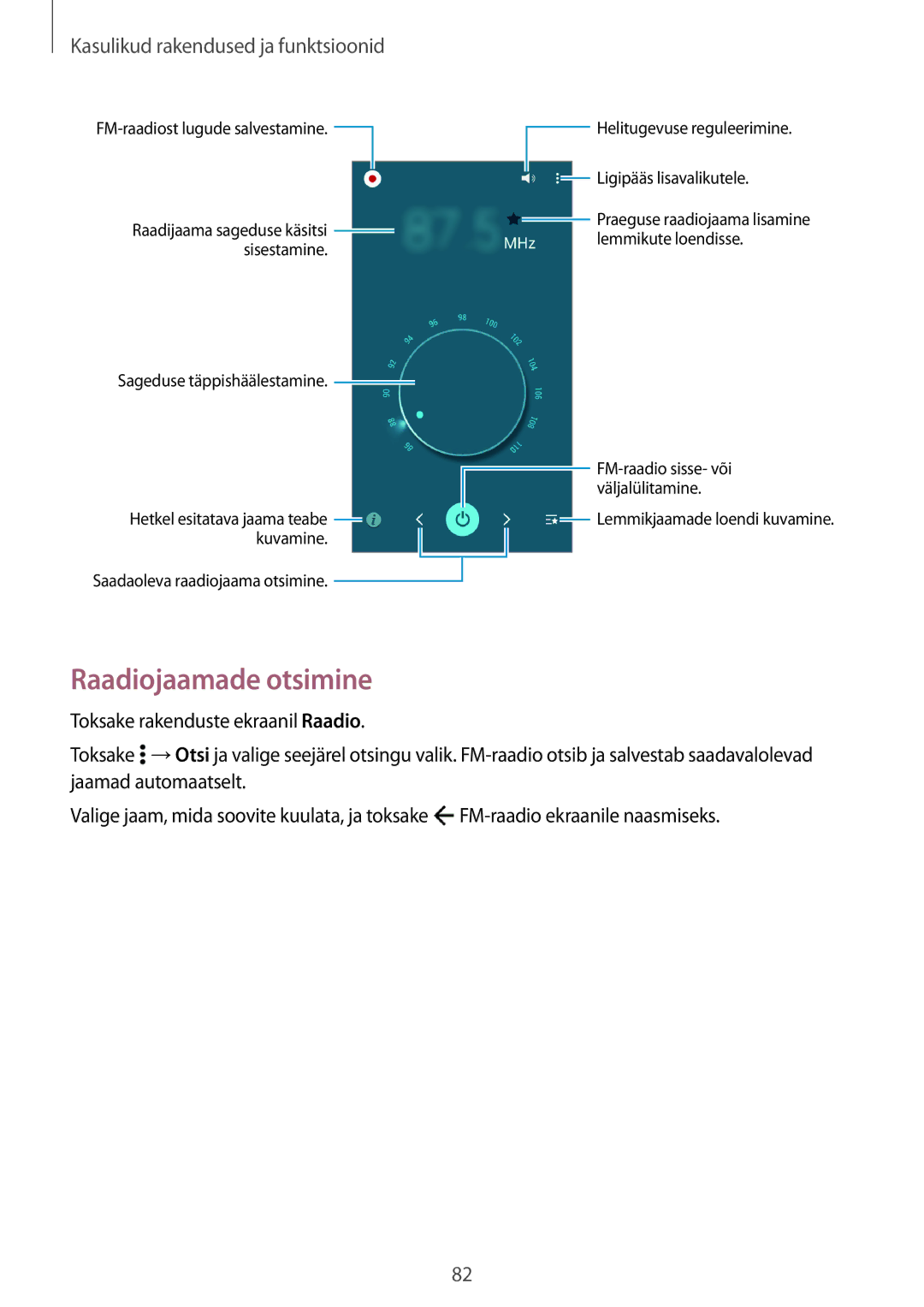 Samsung SM-A300FZWDROM, SM-A300FZKDROM, SM-A300FZDUSEB manual Raadiojaamade otsimine 