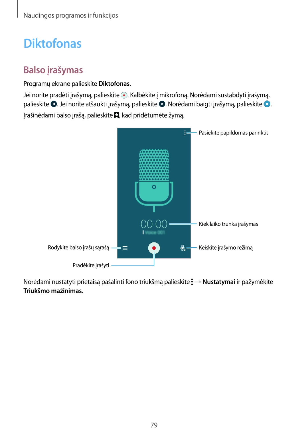 Samsung SM-A300FZWDROM, SM-A300FZKDROM, SM-A300FZDUSEB manual Diktofonas, Balso įrašymas 