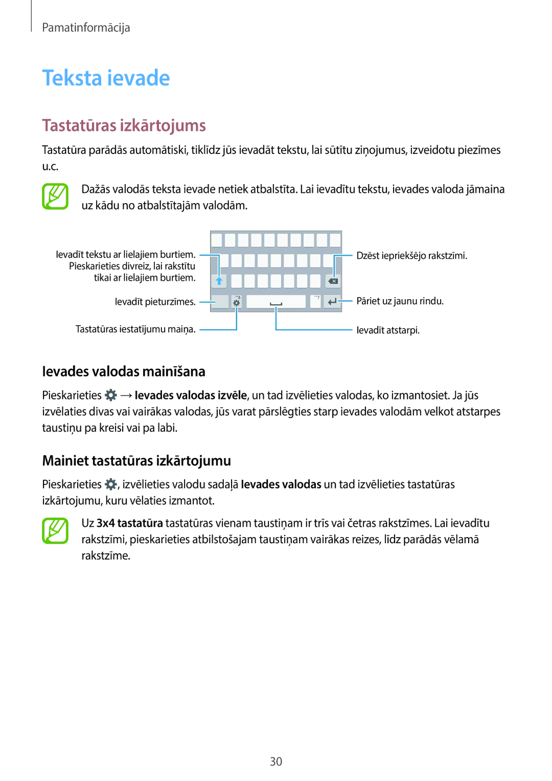 Samsung SM-A300FZKDROM Teksta ievade, Tastatūras izkārtojums, Ievades valodas mainīšana, Mainiet tastatūras izkārtojumu 