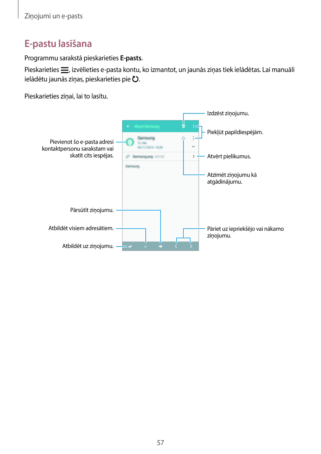 Samsung SM-A300FZKDROM, SM-A300FZWDROM, SM-A300FZDUSEB manual Pastu lasīšana 