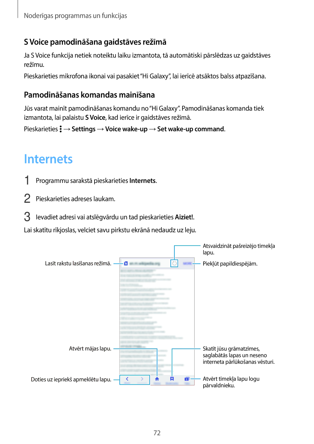 Samsung SM-A300FZKDROM, SM-A300FZWDROM Internets, Voice pamodināšana gaidstāves režīmā, Pamodināšanas komandas mainīšana 