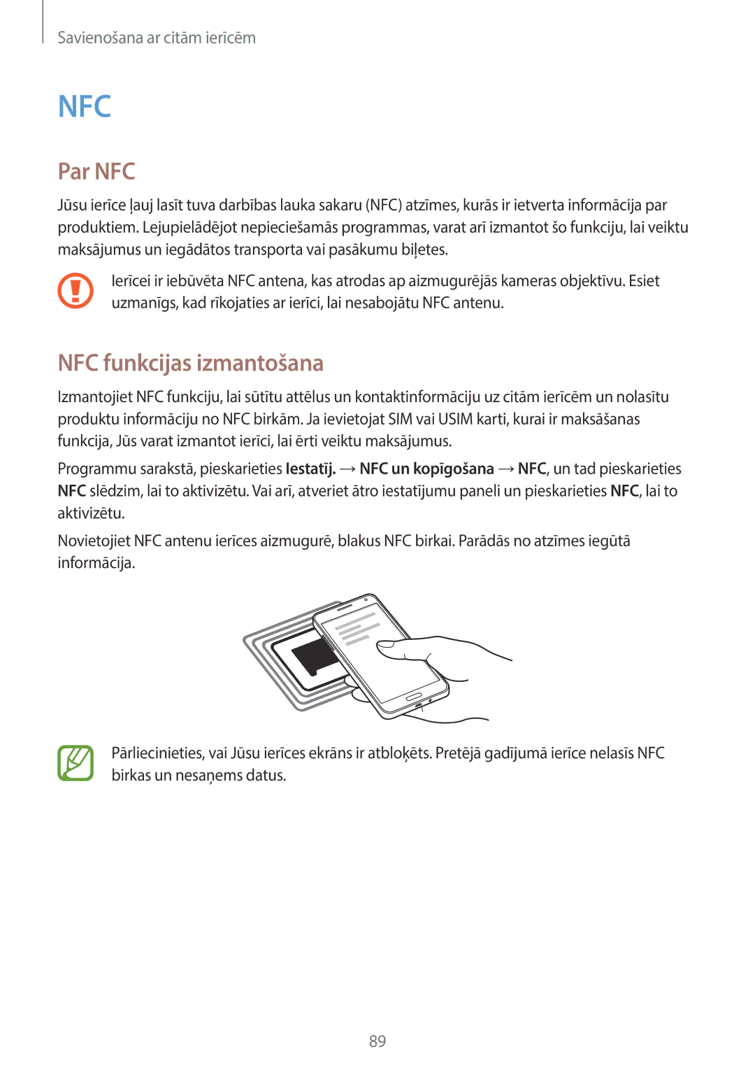 Samsung SM-A300FZDUSEB, SM-A300FZKDROM, SM-A300FZWDROM manual Par NFC, NFC funkcijas izmantošana 