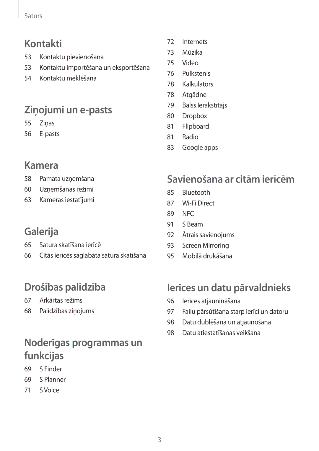 Samsung SM-A300FZKDROM, SM-A300FZWDROM, SM-A300FZDUSEB manual Kontakti 