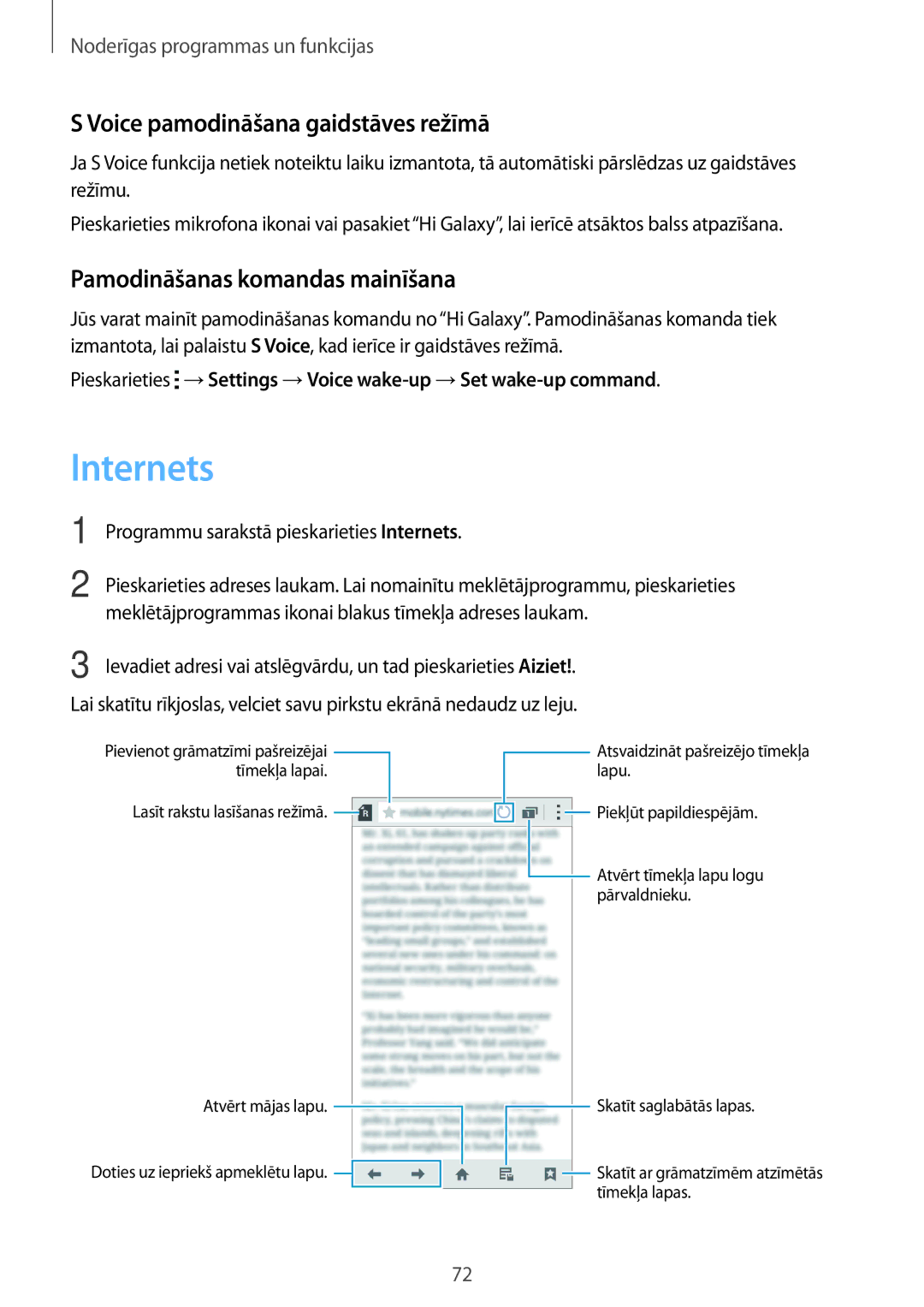 Samsung SM-A300FZKDROM, SM-A300FZWDROM Internets, Voice pamodināšana gaidstāves režīmā, Pamodināšanas komandas mainīšana 