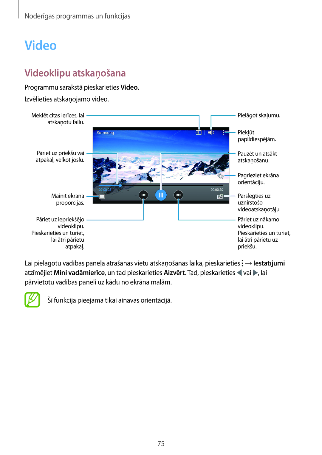 Samsung SM-A300FZKDROM, SM-A300FZWDROM, SM-A300FZDUSEB manual Videoklipu atskaņošana 