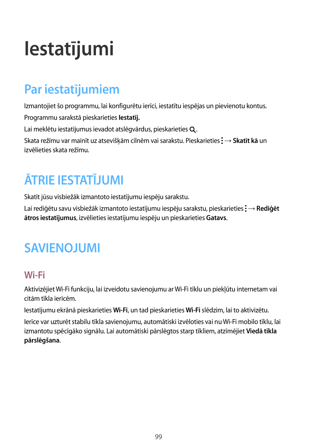 Samsung SM-A300FZKDROM, SM-A300FZWDROM, SM-A300FZDUSEB manual Iestatījumi, Par iestatījumiem, Wi-Fi 