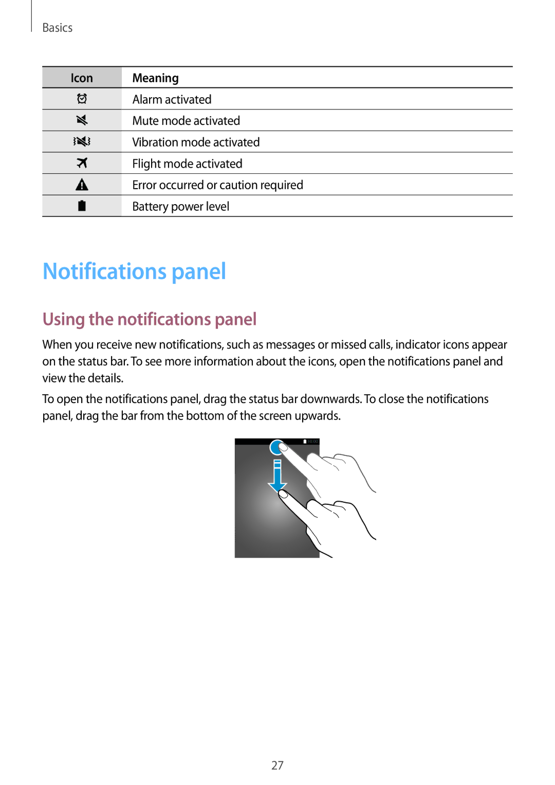 Samsung SM-A300FZKDATO, SM-A300FZKDROM, SM-A300FZWDROM, SM-A300FZKDAUT Notifications panel, Using the notifications panel 