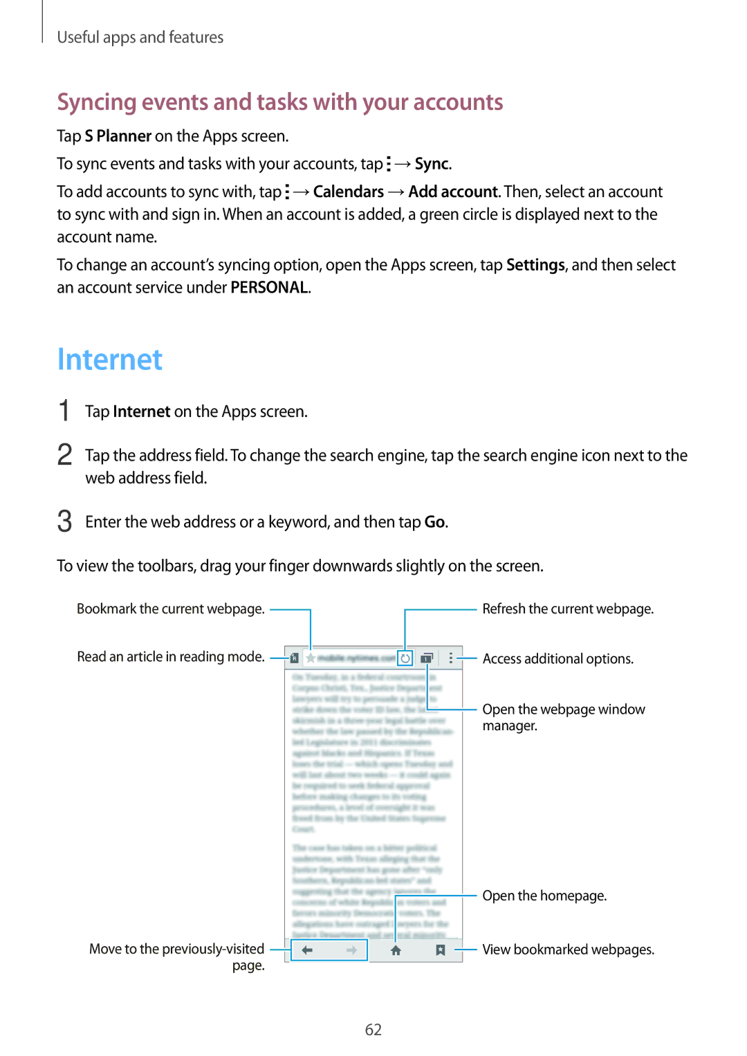 Samsung SM2A300FZKDETL, SM-A300FZKDROM, SM-A300FZWDROM, SM-A300FZKDATO Internet, Syncing events and tasks with your accounts 