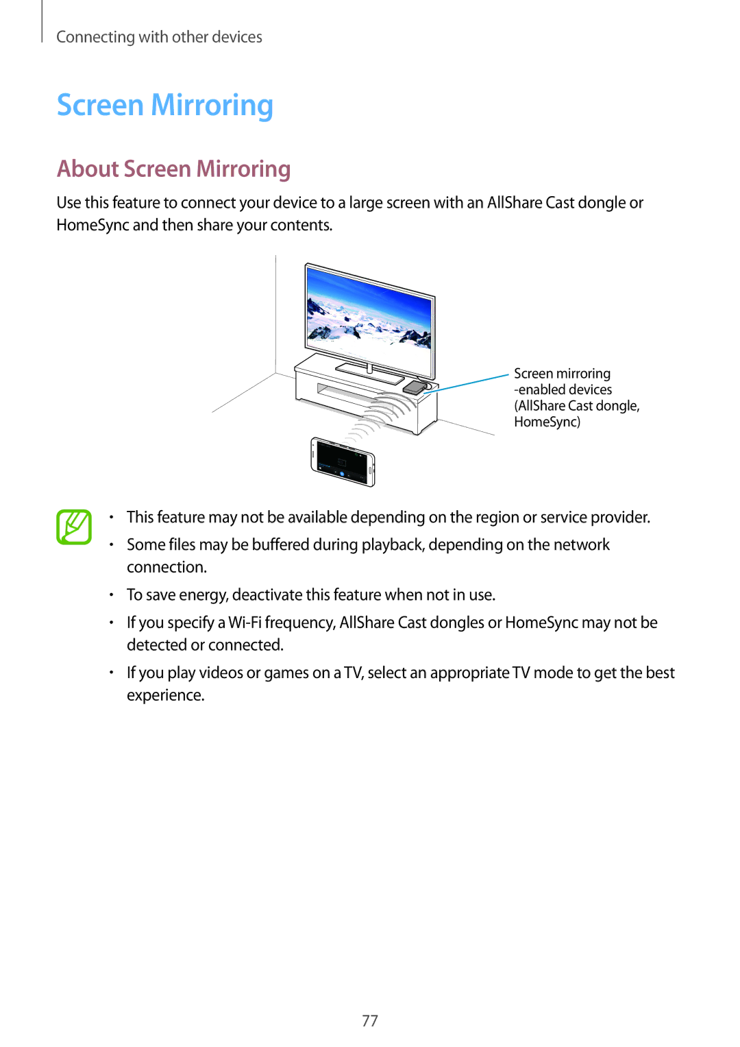 Samsung SM-A300FZKDATO, SM-A300FZKDROM, SM-A300FZWDROM, SM-A300FZKDAUT, SM-A300FZDDAUT manual About Screen Mirroring 