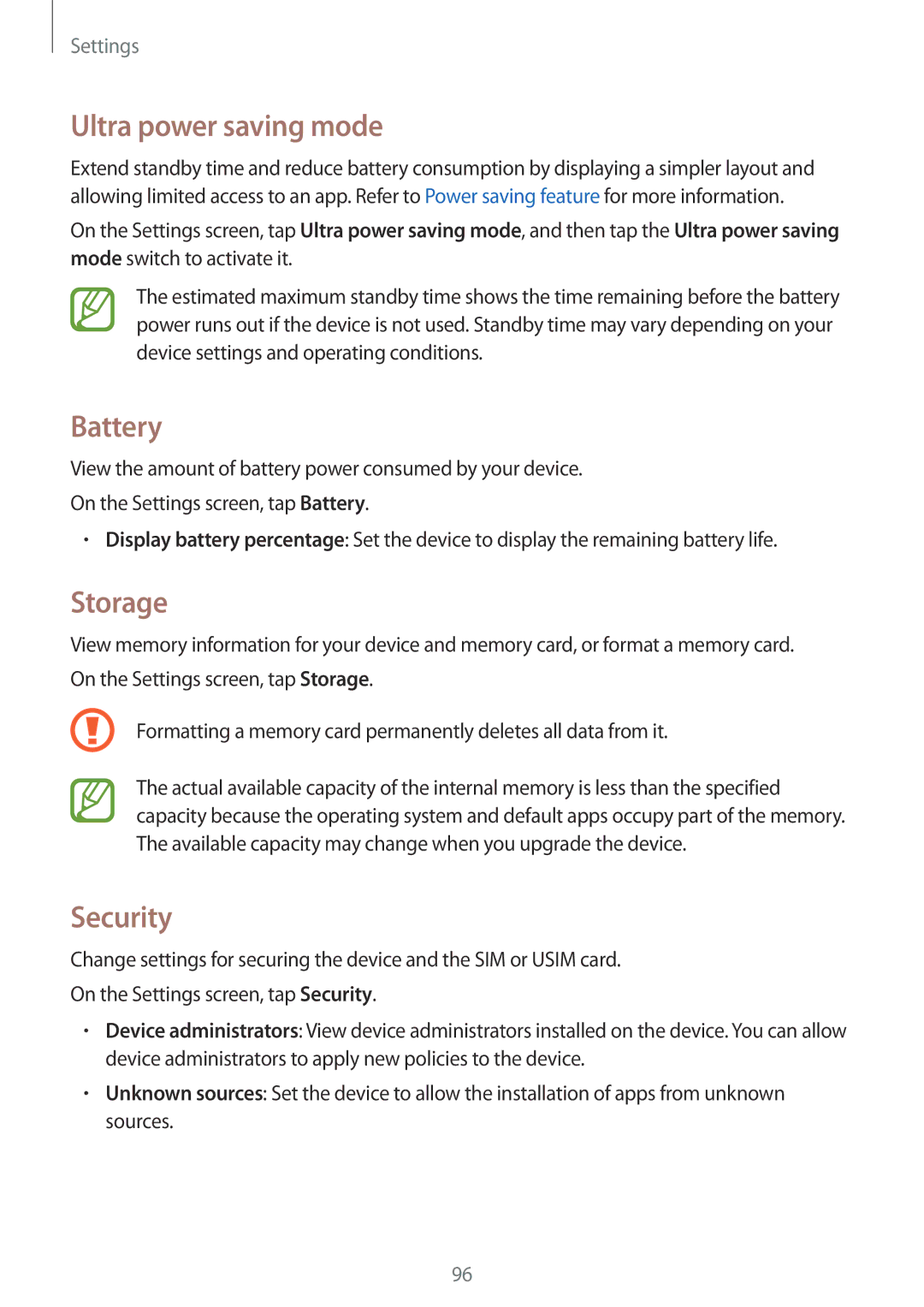 Samsung SM-A300FZWAPCL, SM-A300FZKDROM, SM-A300FZWDROM, SM-A300FZKDATO Ultra power saving mode, Battery, Storage, Security 