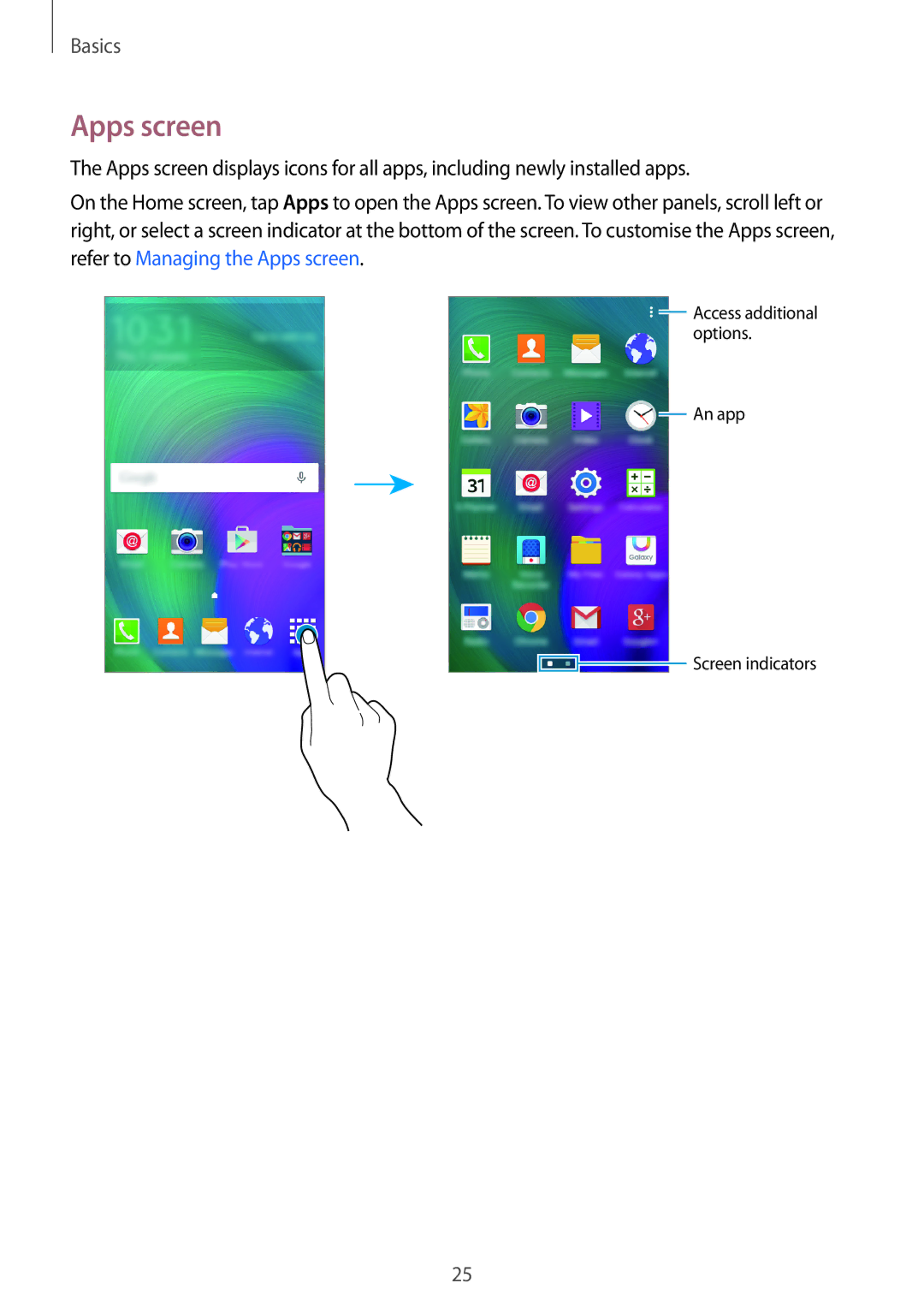 Samsung SM-A300FZWAPTR, SM-A300FZKDROM, SM-A300FZWDROM, SM-A300FZKDATO, SM-A300FZKDAUT, SM-A300FZDDAUT manual Apps screen 