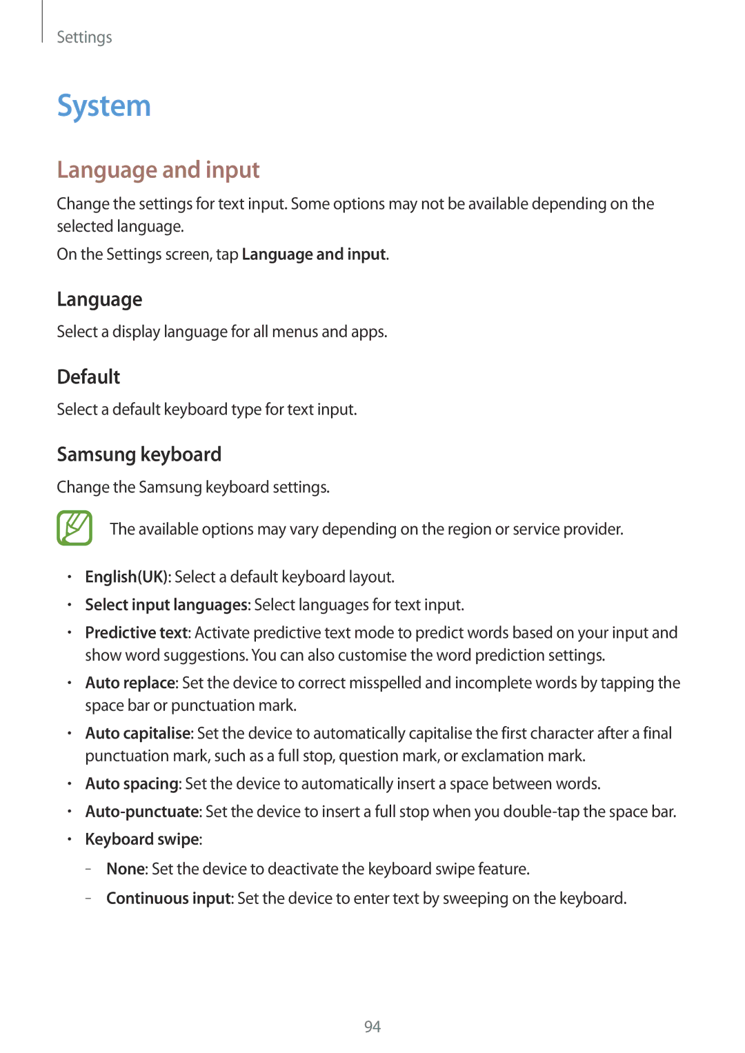 Samsung SM-A300FZDAILO, SM-A300FZKDROM, SM-A300FZWDROM, SM-A300FZKDATO System, Language and input, Default, Samsung keyboard 