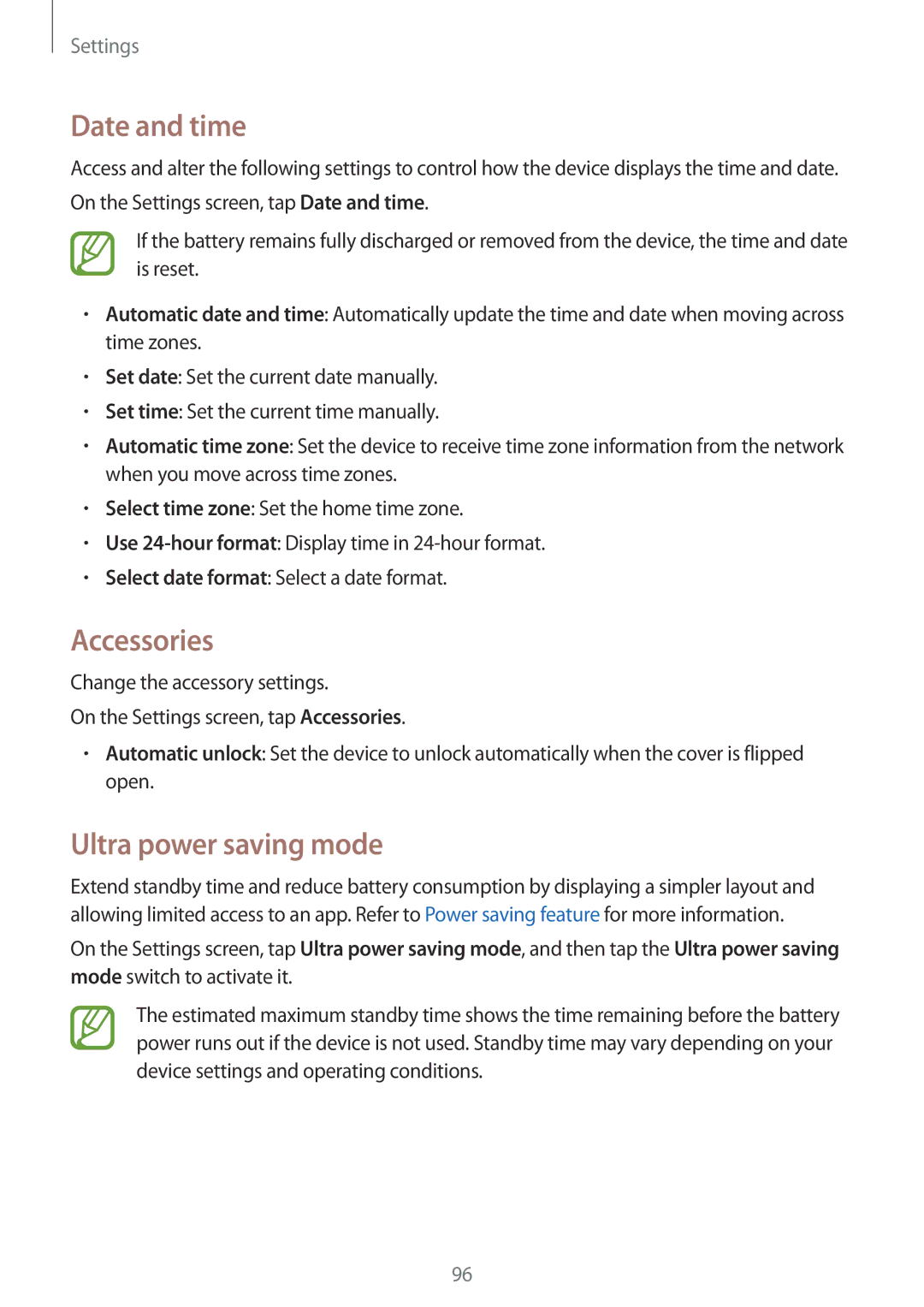 Samsung SM-A300FZKAPTR, SM-A300FZKDROM, SM-A300FZWDROM, SM-A300FZKDATO Date and time, Accessories, Ultra power saving mode 