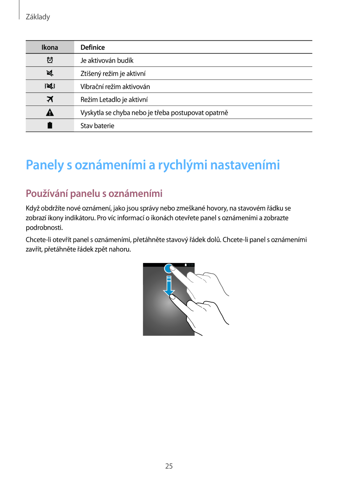 Samsung SM2A300FZKDETL, SM-A300FZKDROM manual Panely s oznámeními a rychlými nastaveními, Používání panelu s oznámeními 