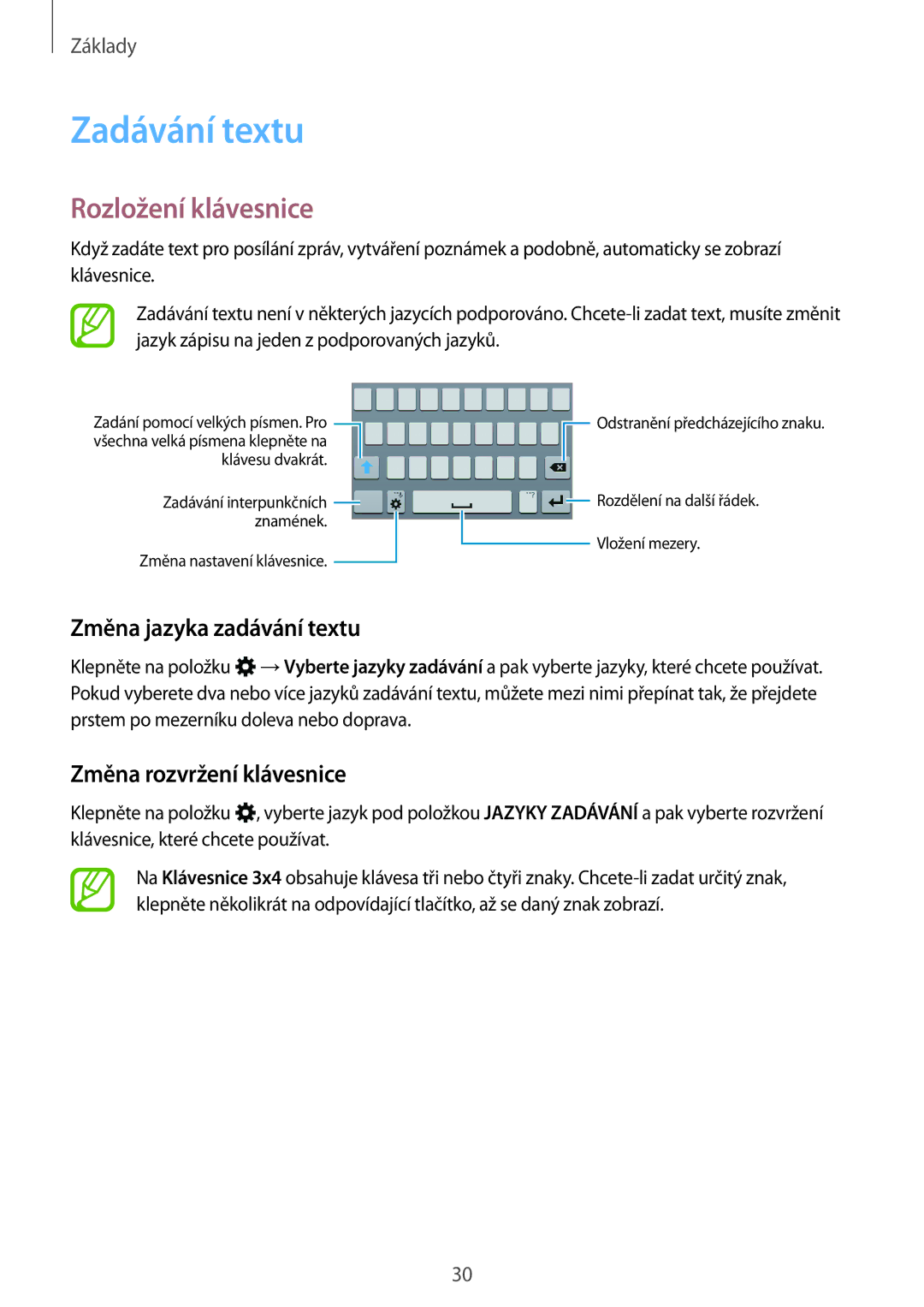 Samsung SM-A300FZDDAUT manual Zadávání textu, Rozložení klávesnice, Změna jazyka zadávání textu, Změna rozvržení klávesnice 