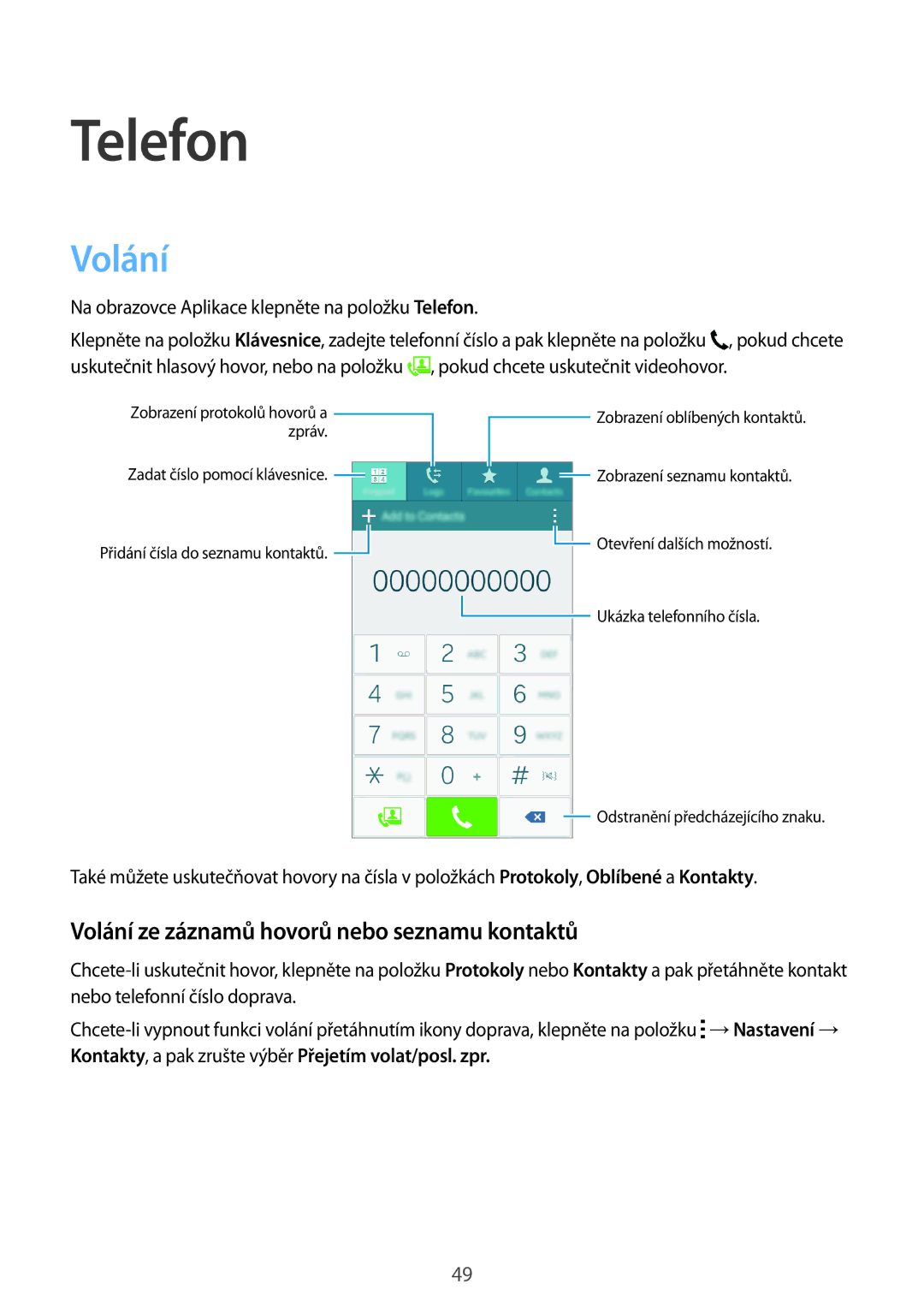 Samsung SM-A300FZWDAUT, SM-A300FZKDROM, SM-A300FZWDROM manual Telefon, Volání ze záznamů hovorů nebo seznamu kontaktů 