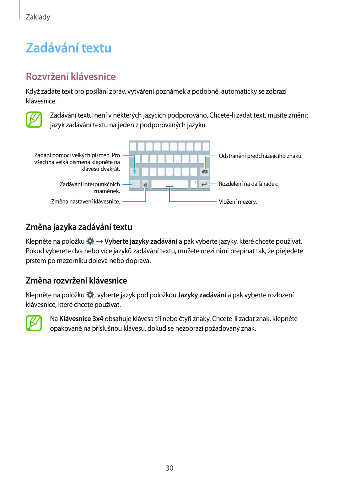 Samsung SM-A300FZDDAUT manual Zadávání textu, Rozvržení klávesnice, Změna jazyka zadávání textu, Změna rozvržení klávesnice 