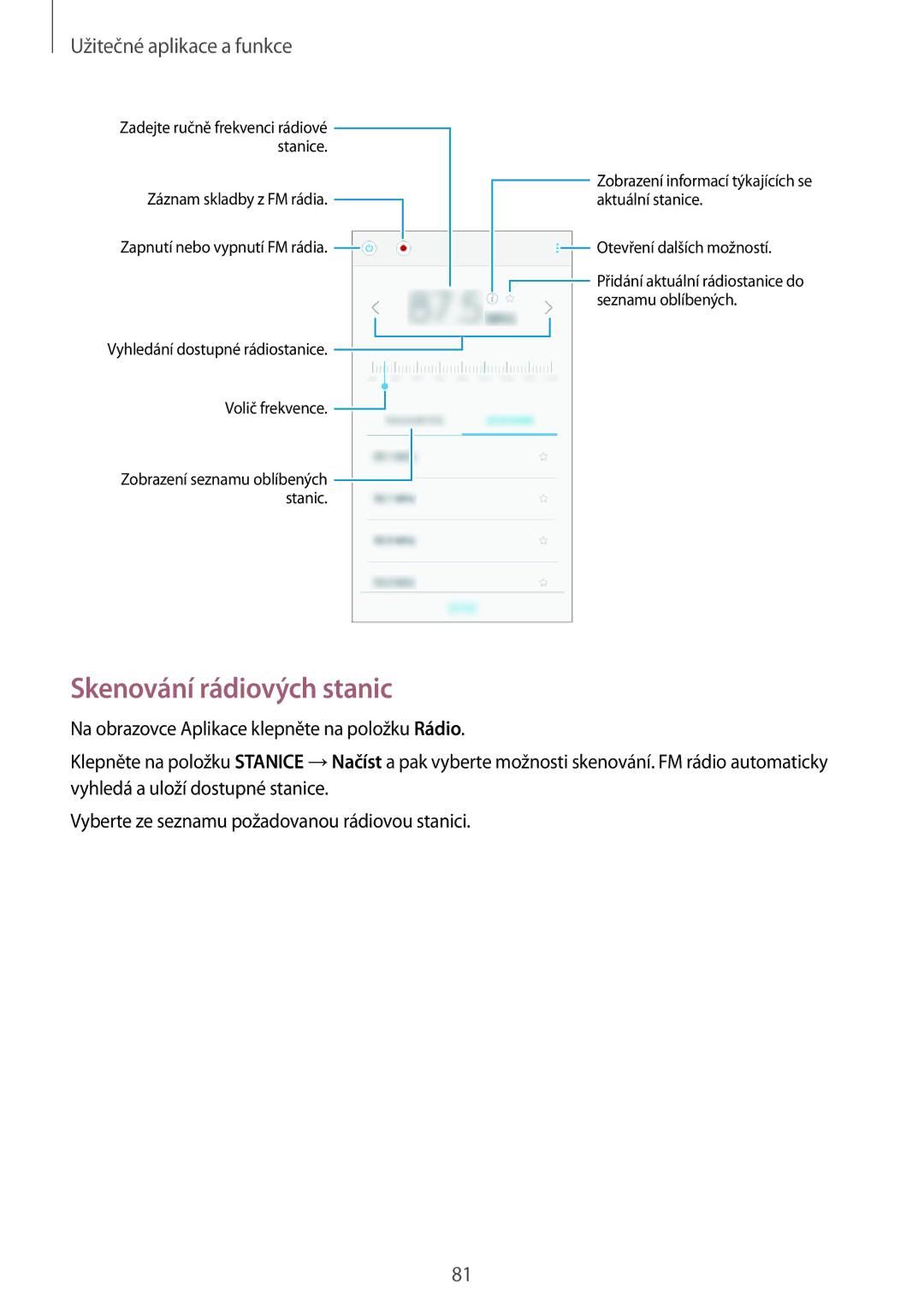 Samsung SM-A300FZKDAUT, SM-A300FZKDROM, SM-A300FZWDROM, SM-A300FZKDATO, SM-A300FZDDAUT manual Skenování rádiových stanic 