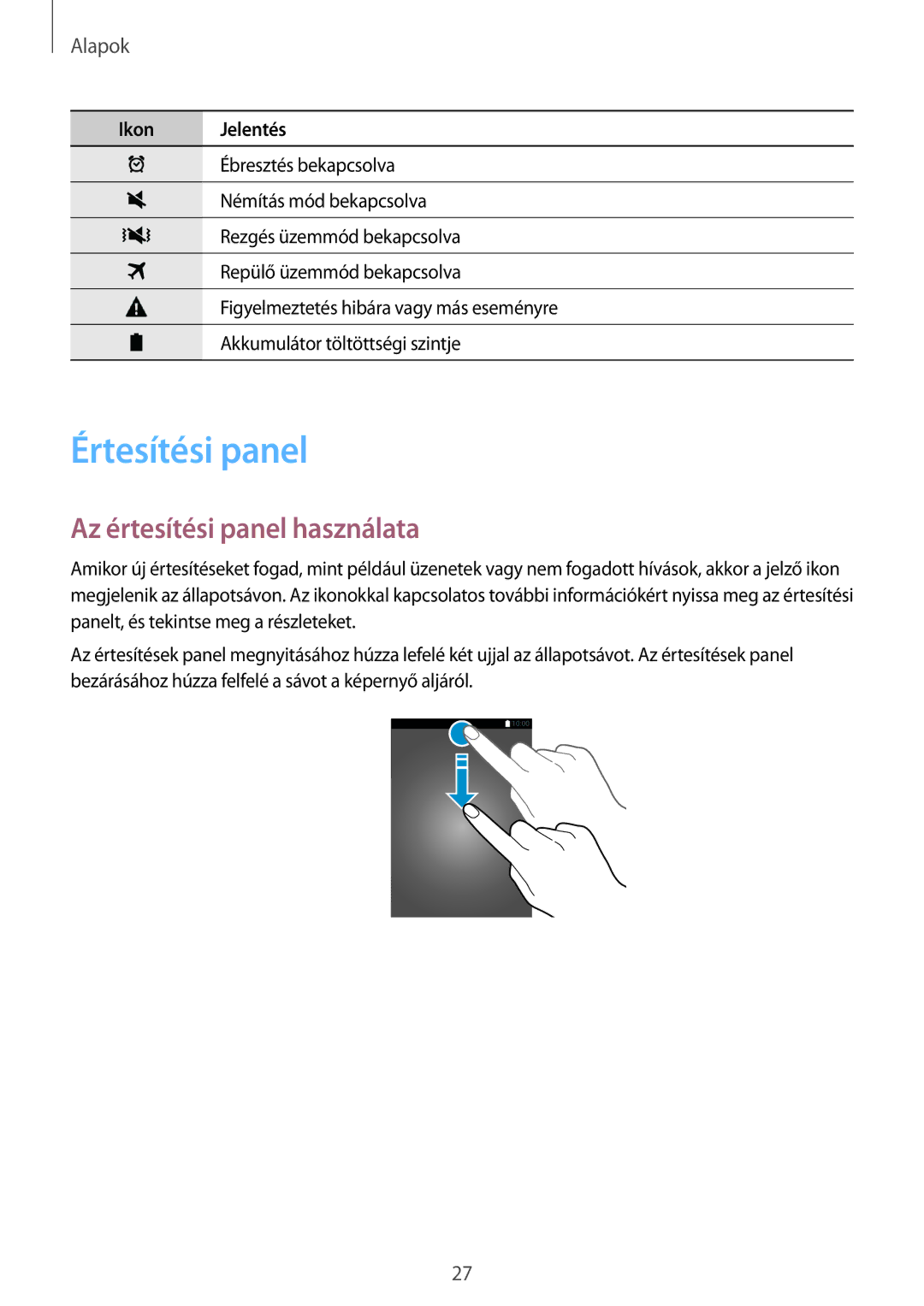 Samsung SM-A300FZKDAUT, SM-A300FZKDROM, SM-A300FZWDROM, SM-A300FZKDATO manual Értesítési panel, Az értesítési panel használata 