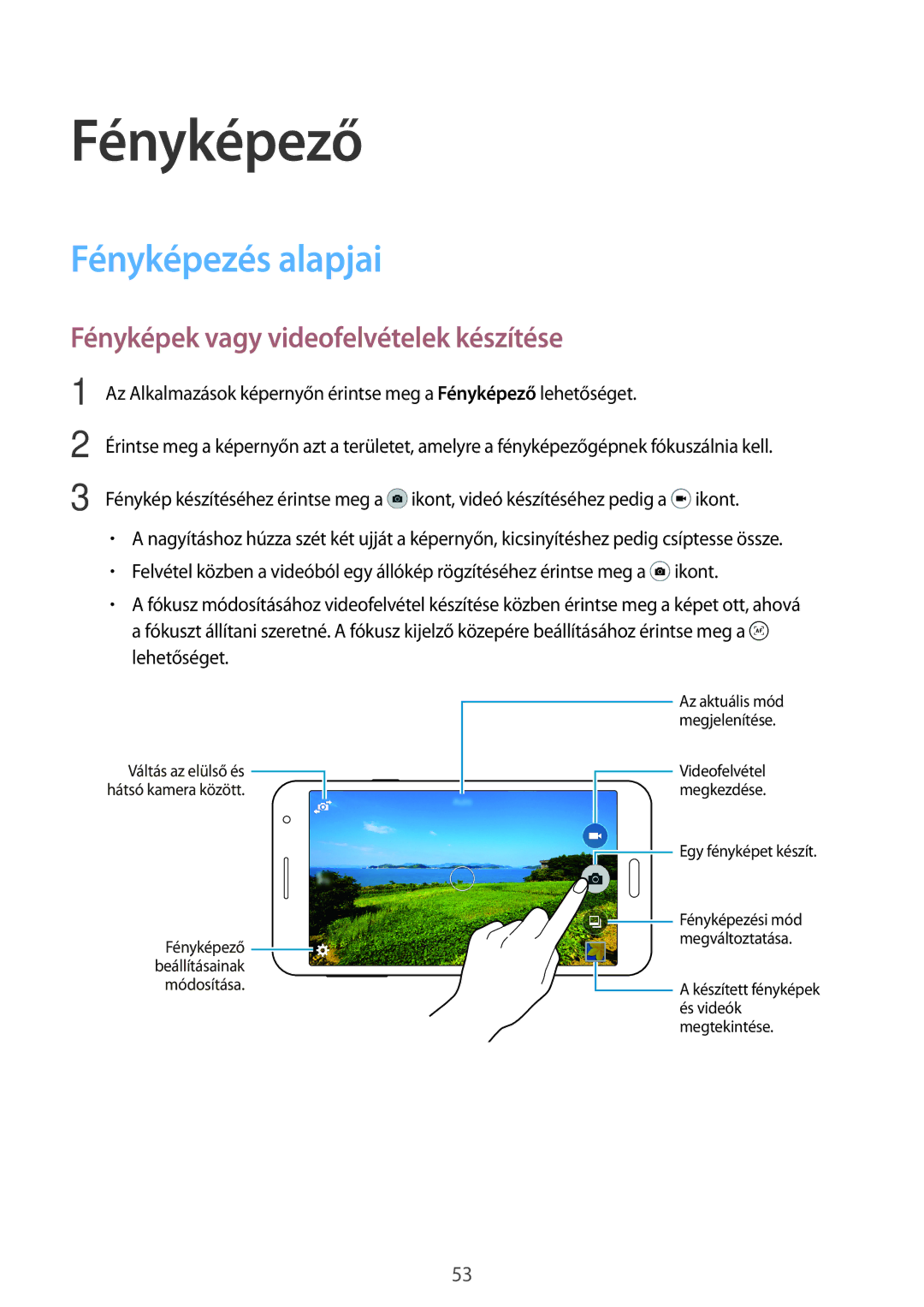 Samsung SM-A300FZKDETL, SM-A300FZKDROM manual Fényképező, Fényképezés alapjai, Fényképek vagy videofelvételek készítése 