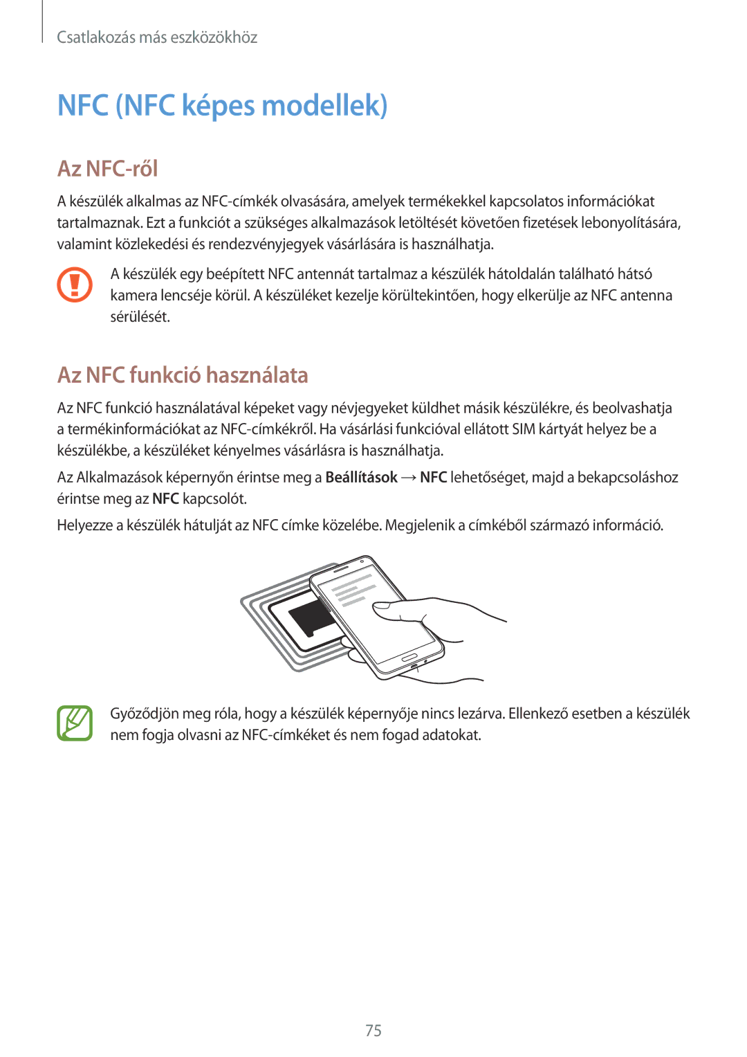 Samsung SM-A300FZKDAUT, SM-A300FZKDROM, SM-A300FZWDROM manual NFC NFC képes modellek, Az NFC-ről, Az NFC funkció használata 