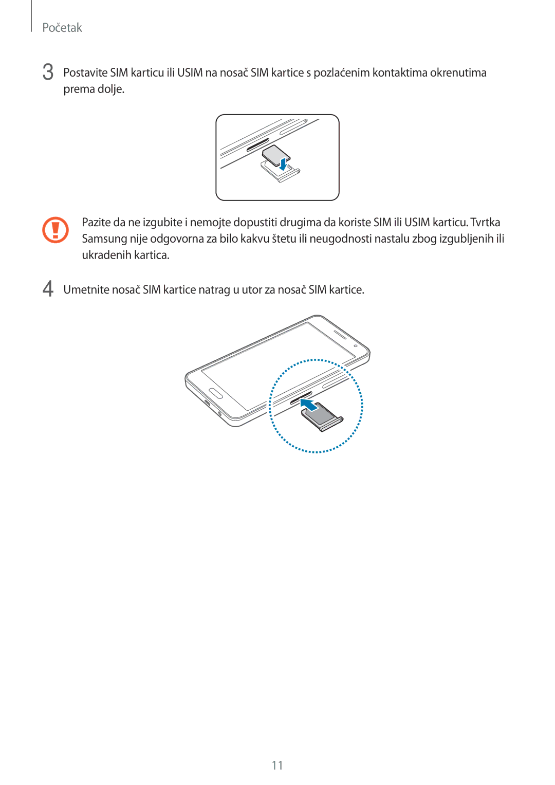 Samsung SM-A300FZWUSEE, SM-A300FZKDSEE, SM-A300FZWDSEE manual Početak 