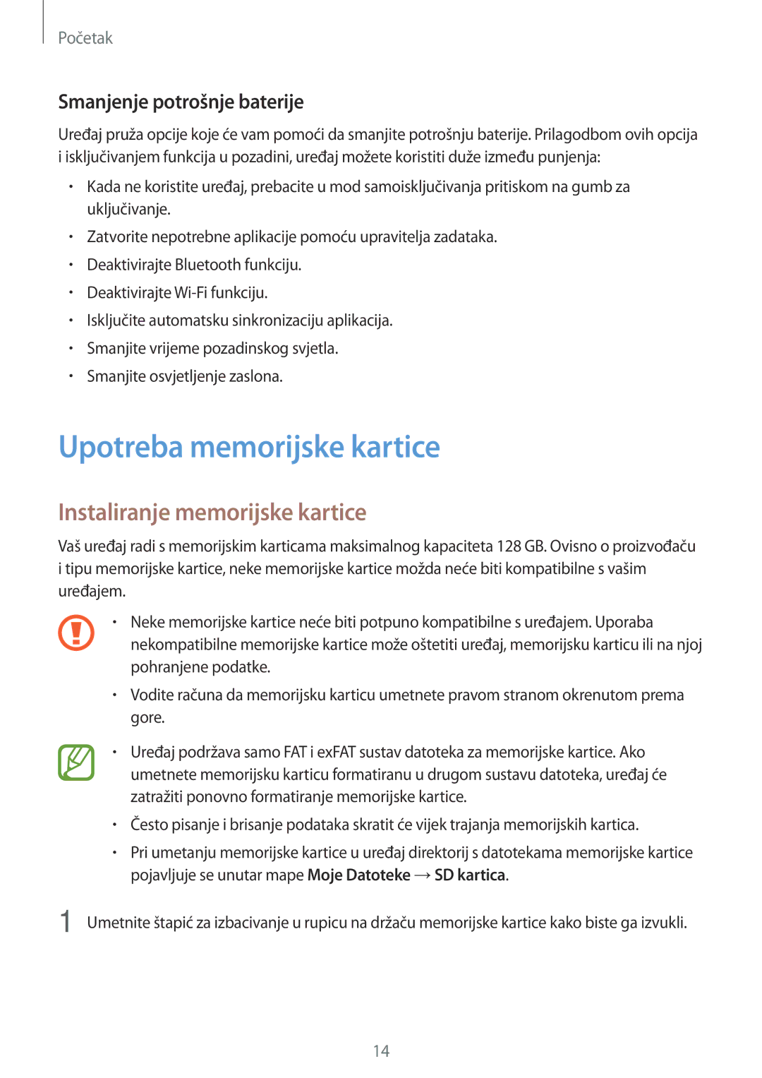 Samsung SM-A300FZWUSEE manual Upotreba memorijske kartice, Instaliranje memorijske kartice, Smanjenje potrošnje baterije 