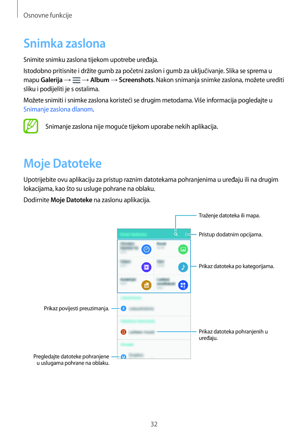 Samsung SM-A300FZWUSEE, SM-A300FZKDSEE, SM-A300FZWDSEE manual Snimka zaslona, Moje Datoteke 