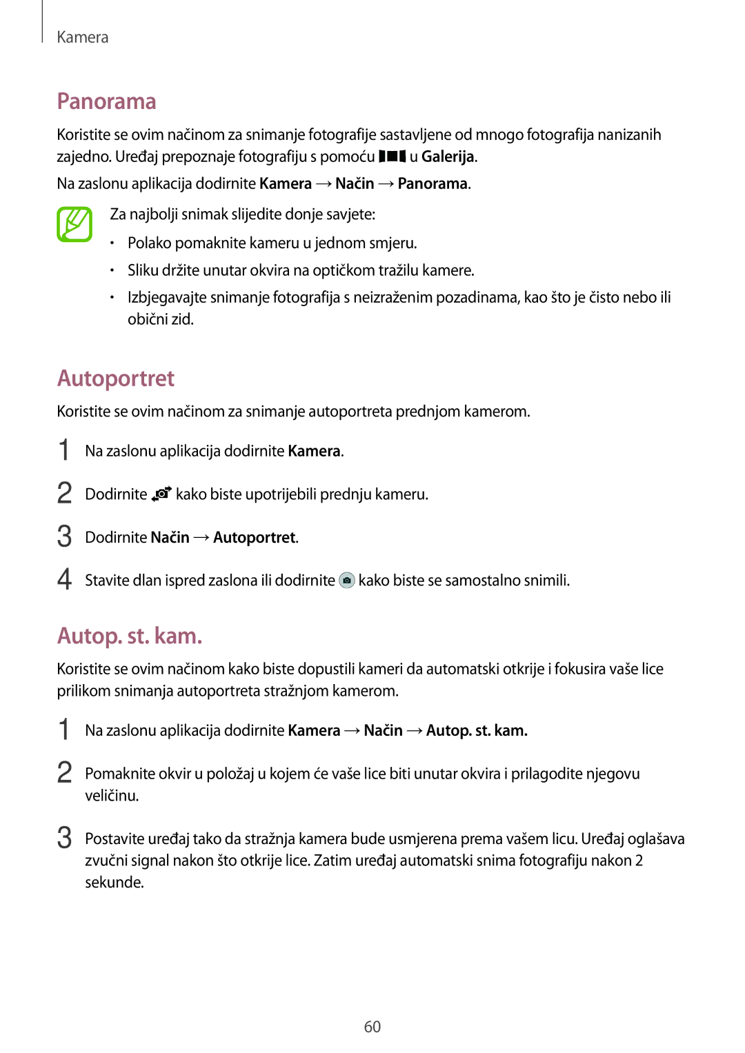 Samsung SM-A300FZKDSEE, SM-A300FZWDSEE, SM-A300FZWUSEE manual Panorama, Autoportret, Autop. st. kam 