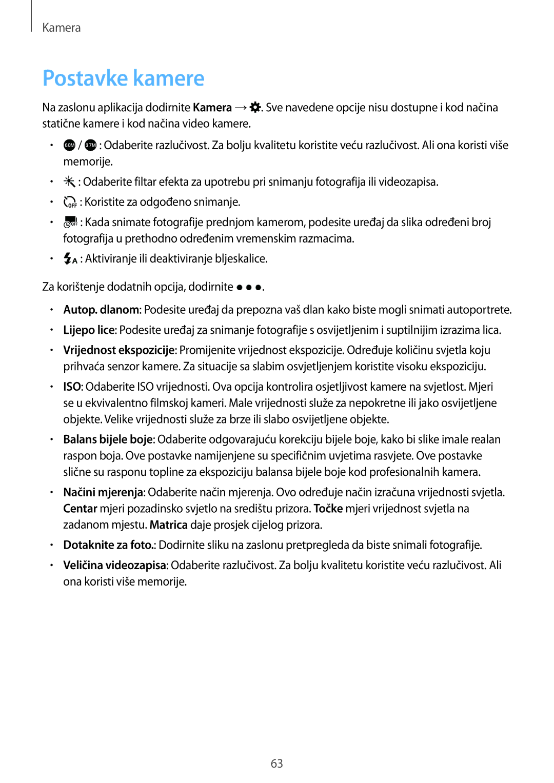 Samsung SM-A300FZKDSEE, SM-A300FZWDSEE, SM-A300FZWUSEE manual Postavke kamere 