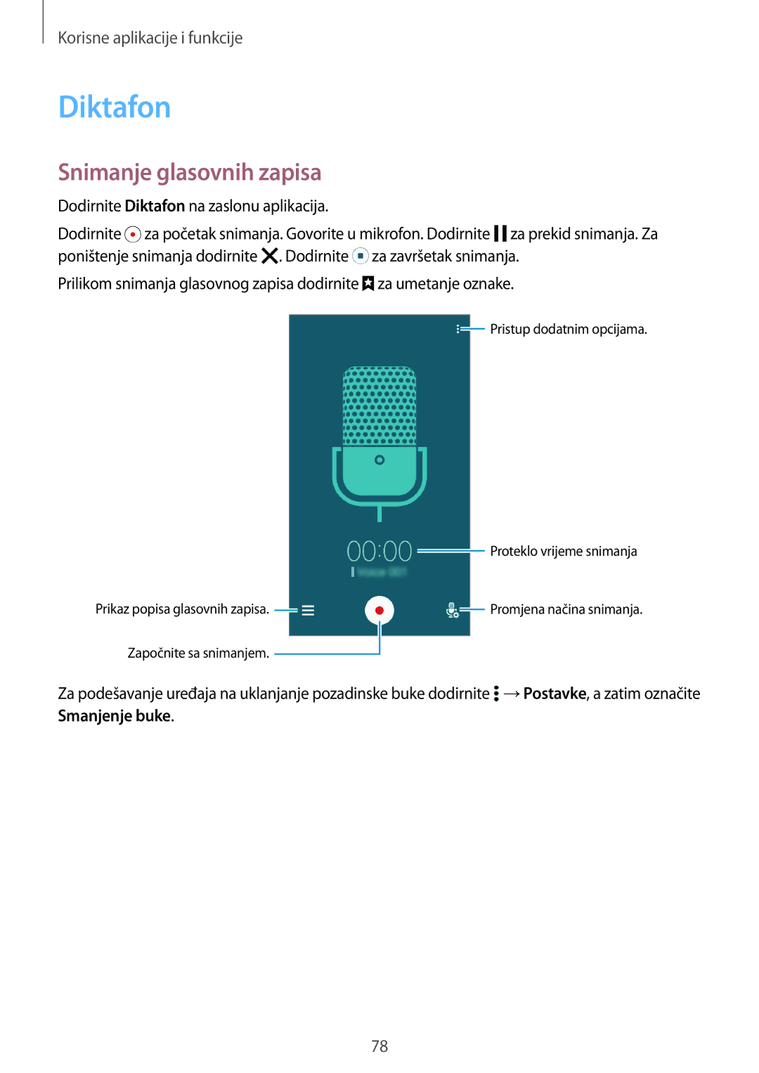 Samsung SM-A300FZKDSEE, SM-A300FZWDSEE, SM-A300FZWUSEE manual Diktafon, Snimanje glasovnih zapisa 