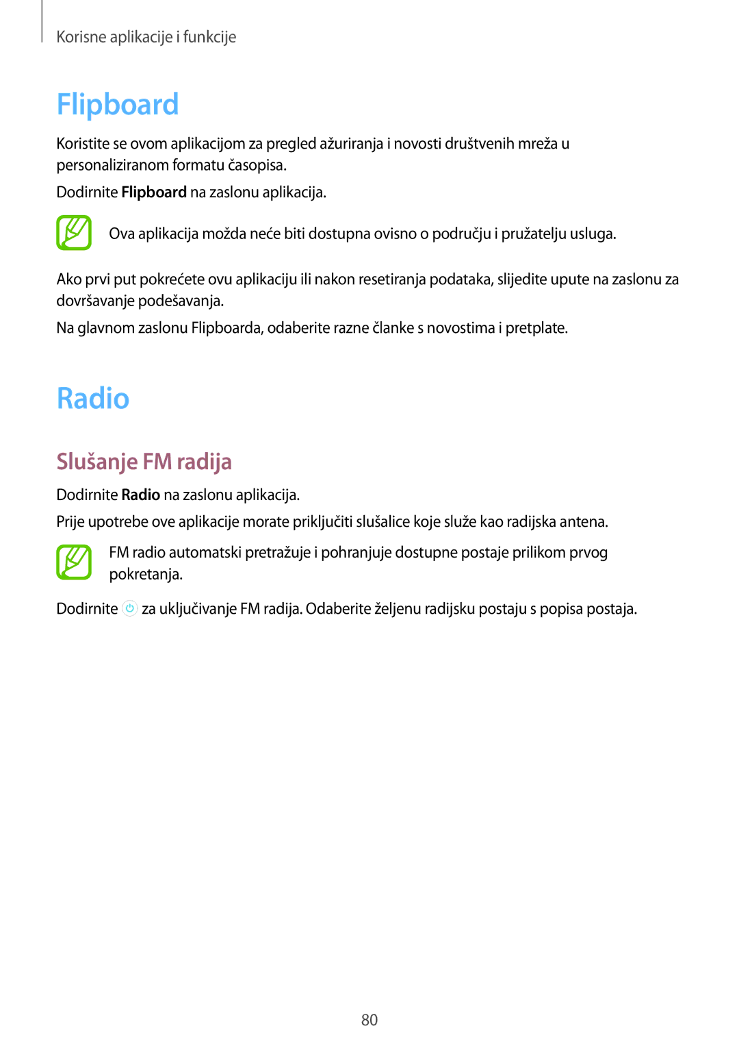 Samsung SM-A300FZWUSEE, SM-A300FZKDSEE, SM-A300FZWDSEE manual Flipboard, Radio, Slušanje FM radija 
