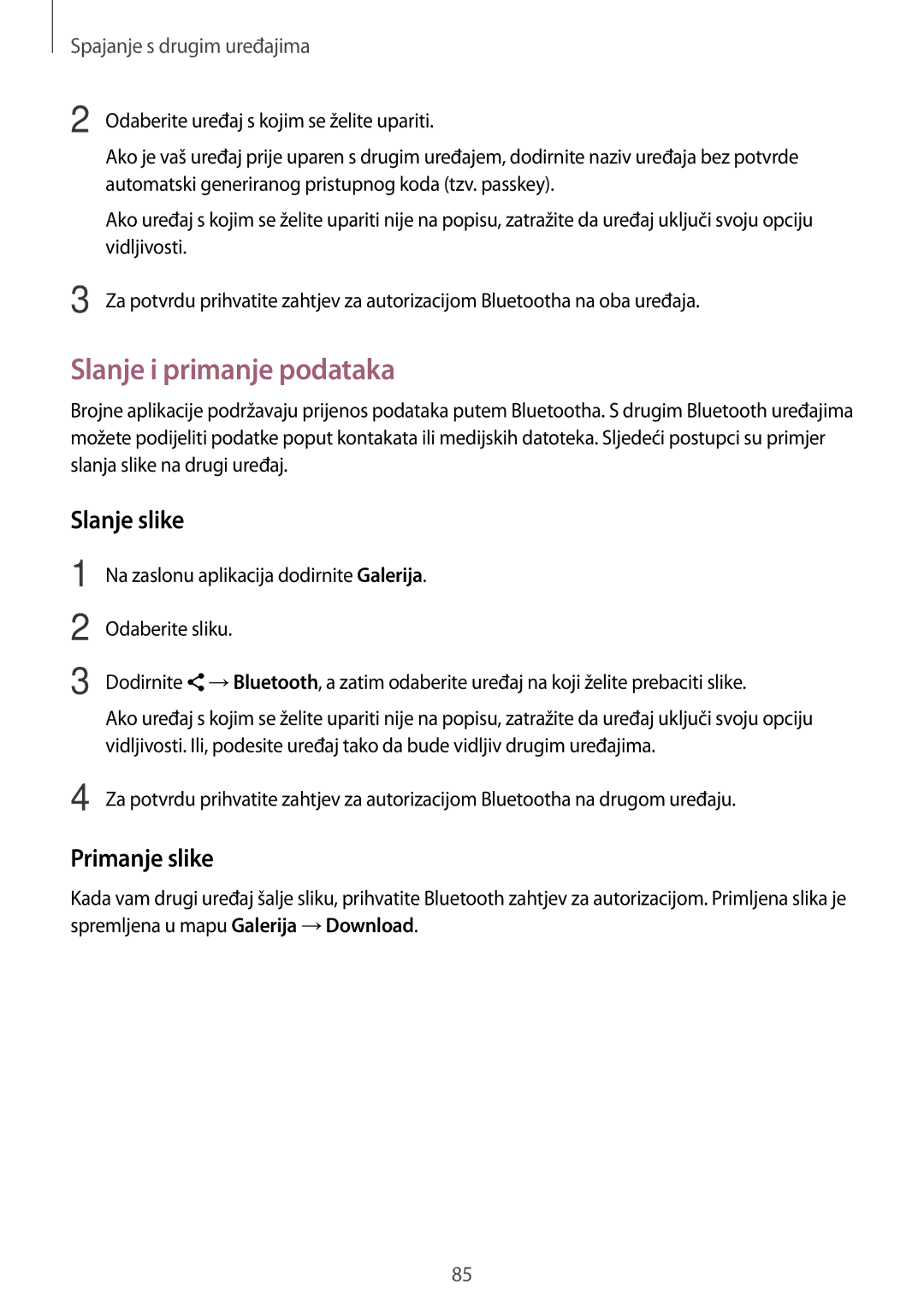 Samsung SM-A300FZWDSEE, SM-A300FZKDSEE, SM-A300FZWUSEE manual Slanje i primanje podataka, Slanje slike, Primanje slike 