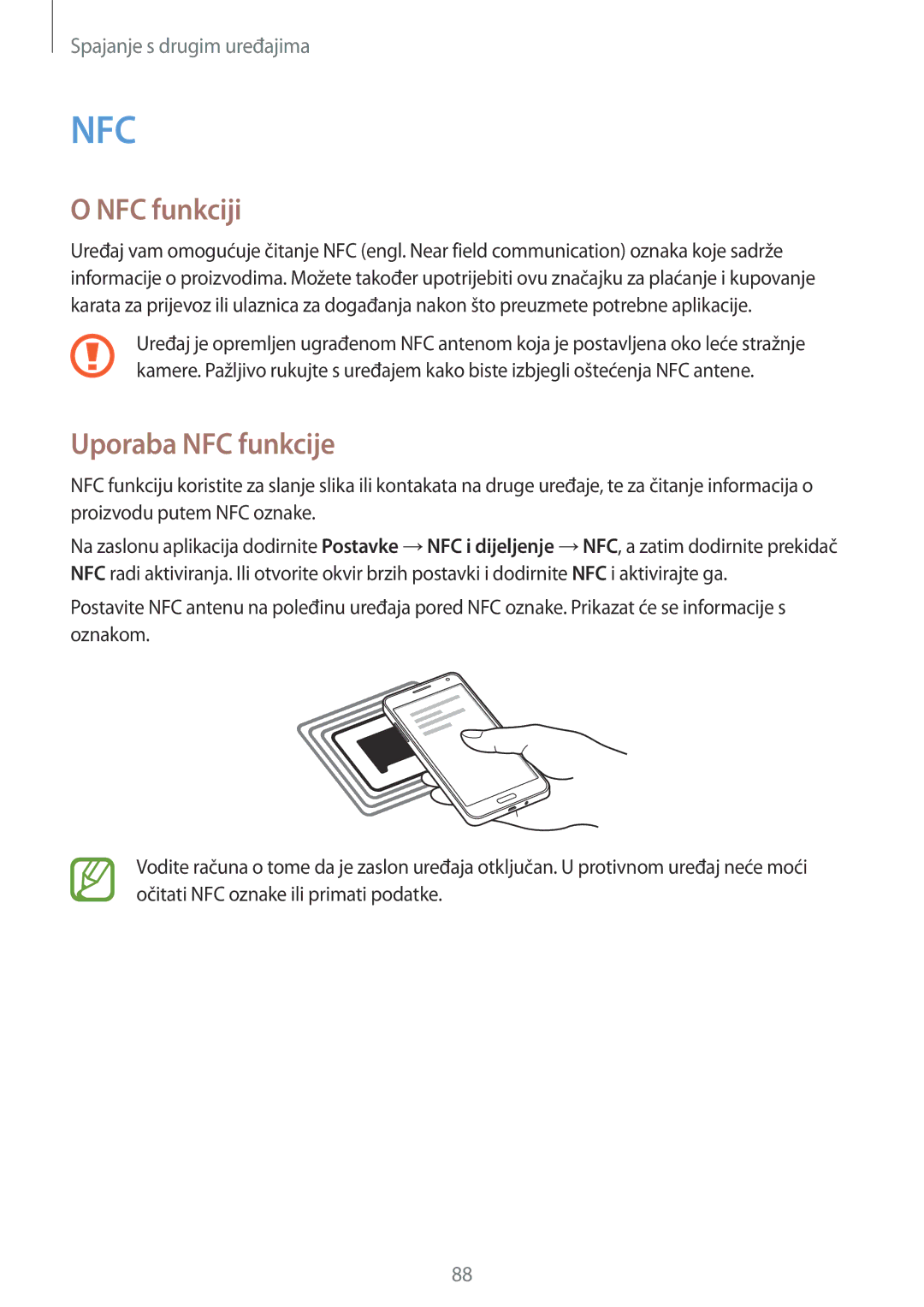 Samsung SM-A300FZWDSEE, SM-A300FZKDSEE, SM-A300FZWUSEE manual NFC funkciji, Uporaba NFC funkcije 