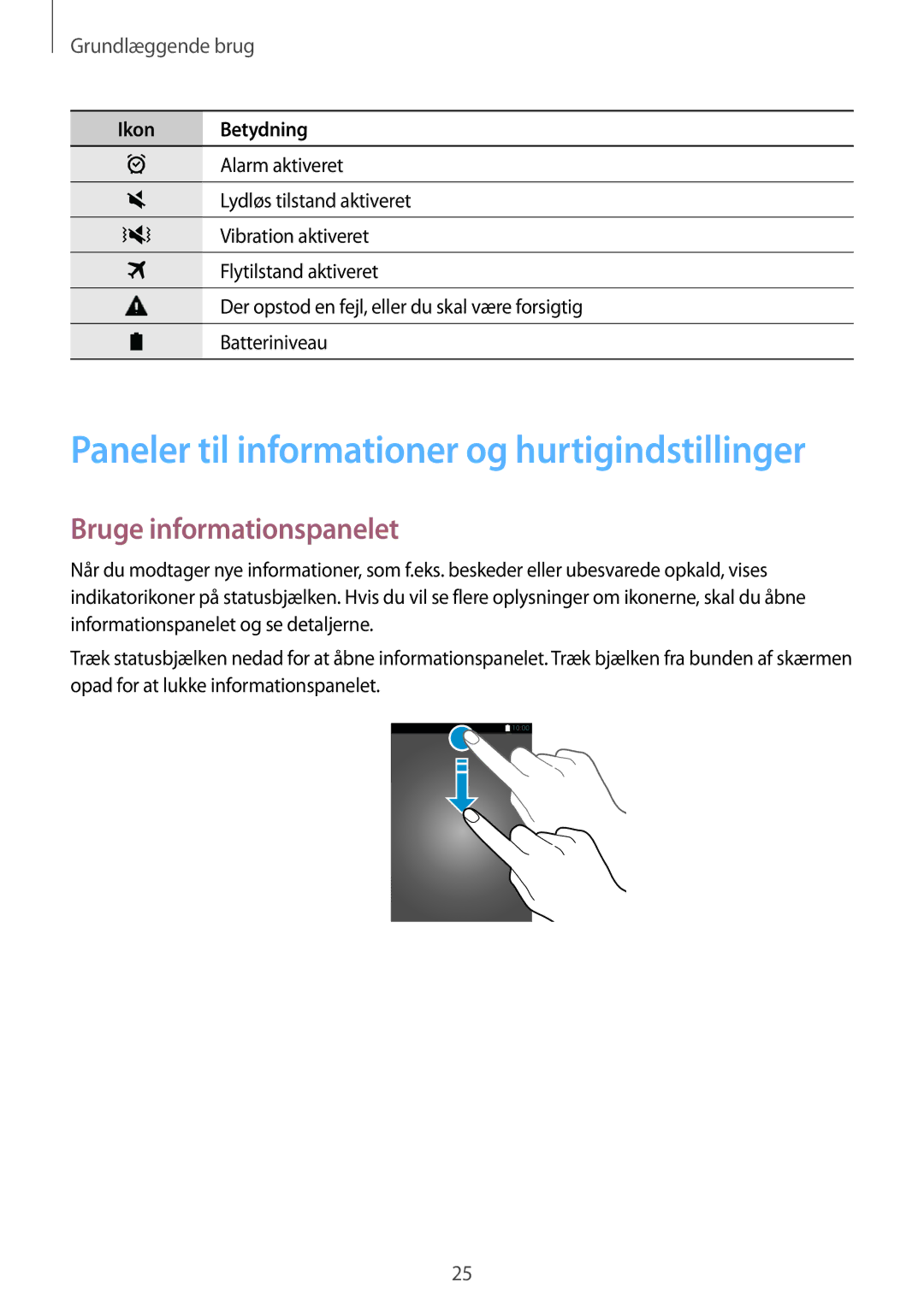 Samsung CG-A300FZWRNEE, SM-A300FZKUNEE manual Paneler til informationer og hurtigindstillinger, Bruge informationspanelet 