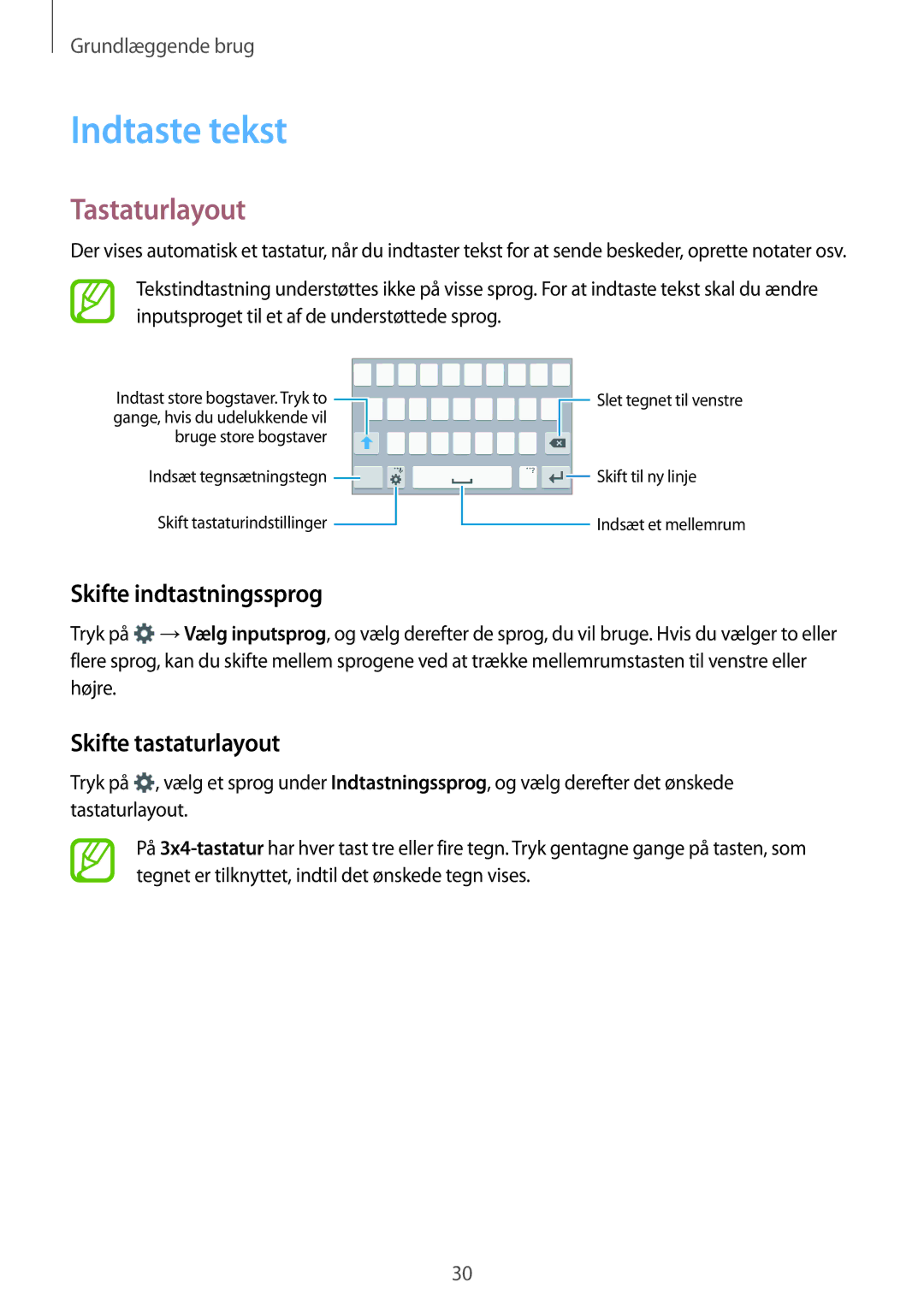 Samsung SM-A300FZWUNEE, SM-A300FZKUNEE Indtaste tekst, Tastaturlayout, Skifte indtastningssprog, Skifte tastaturlayout 