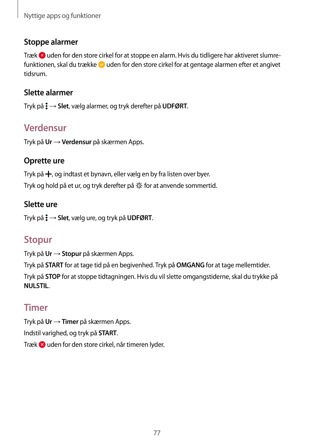 Samsung SM-A300FZDUNEE, SM-A300FZKUNEE, SM-A300FZWUTEN, SM-A300FZSUNEE, SM-A300FZBUNEE manual Verdensur, Stopur, Timer 