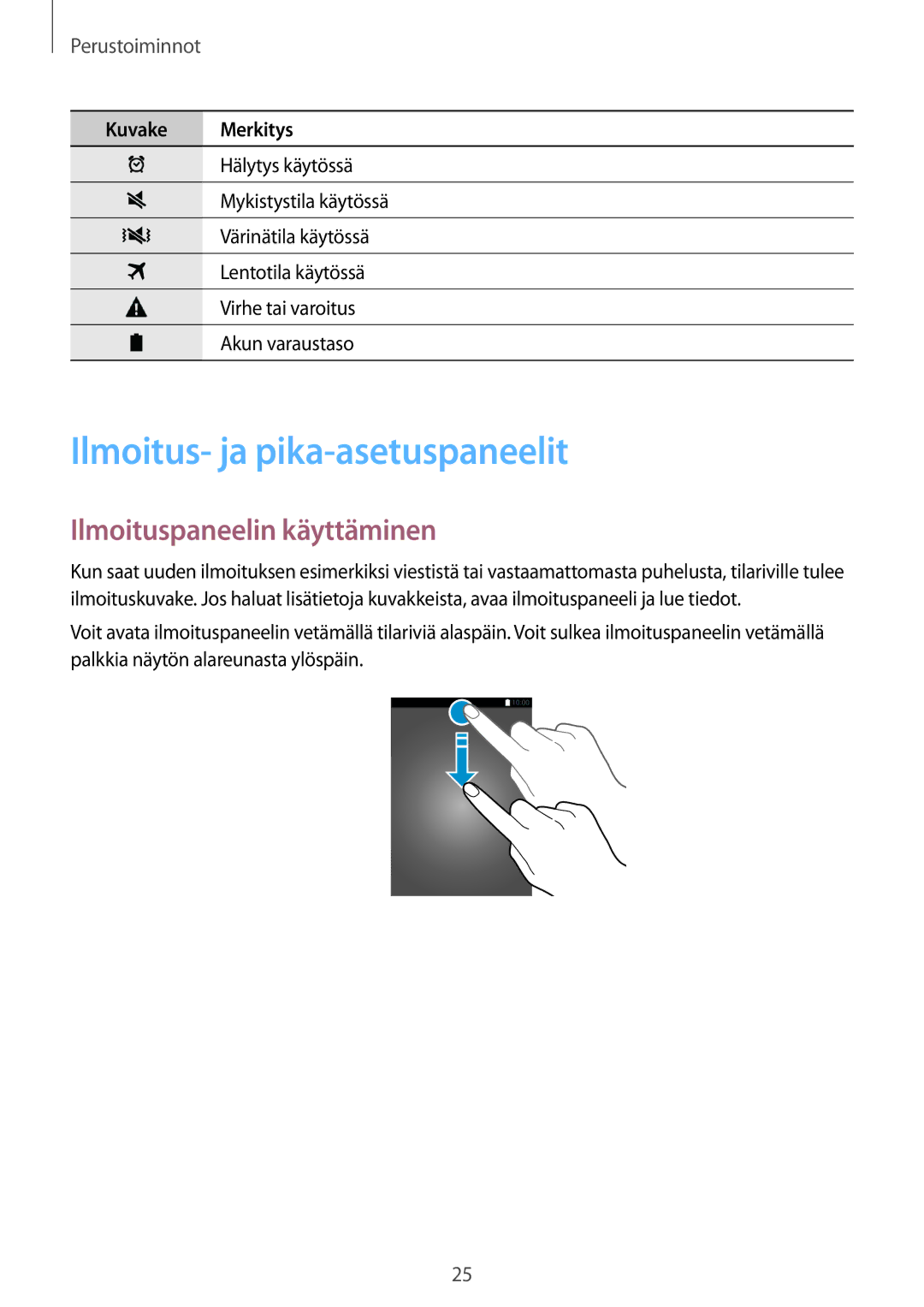 Samsung CG-A300FZWRNEE, SM-A300FZKUNEE, SM-A300FZWUTEN manual Ilmoitus- ja pika-asetuspaneelit, Ilmoituspaneelin käyttäminen 